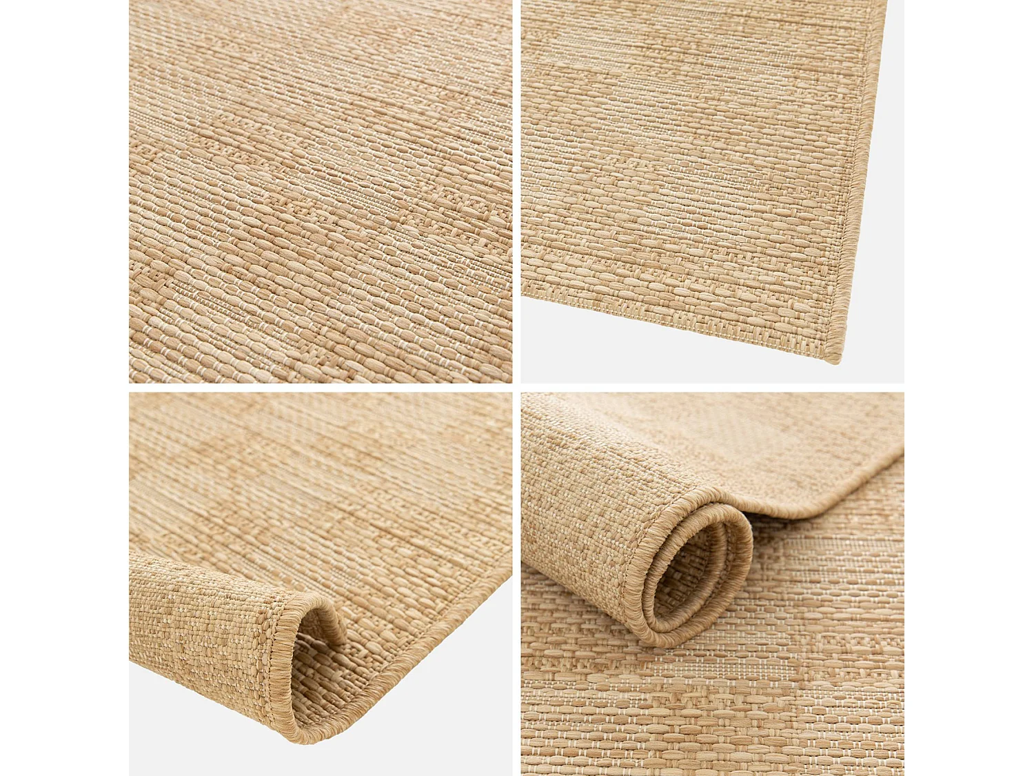 Tapis intérieur/extérieur effet jute coloris naturel motif damier. 160x230cm stabilisé aux UV