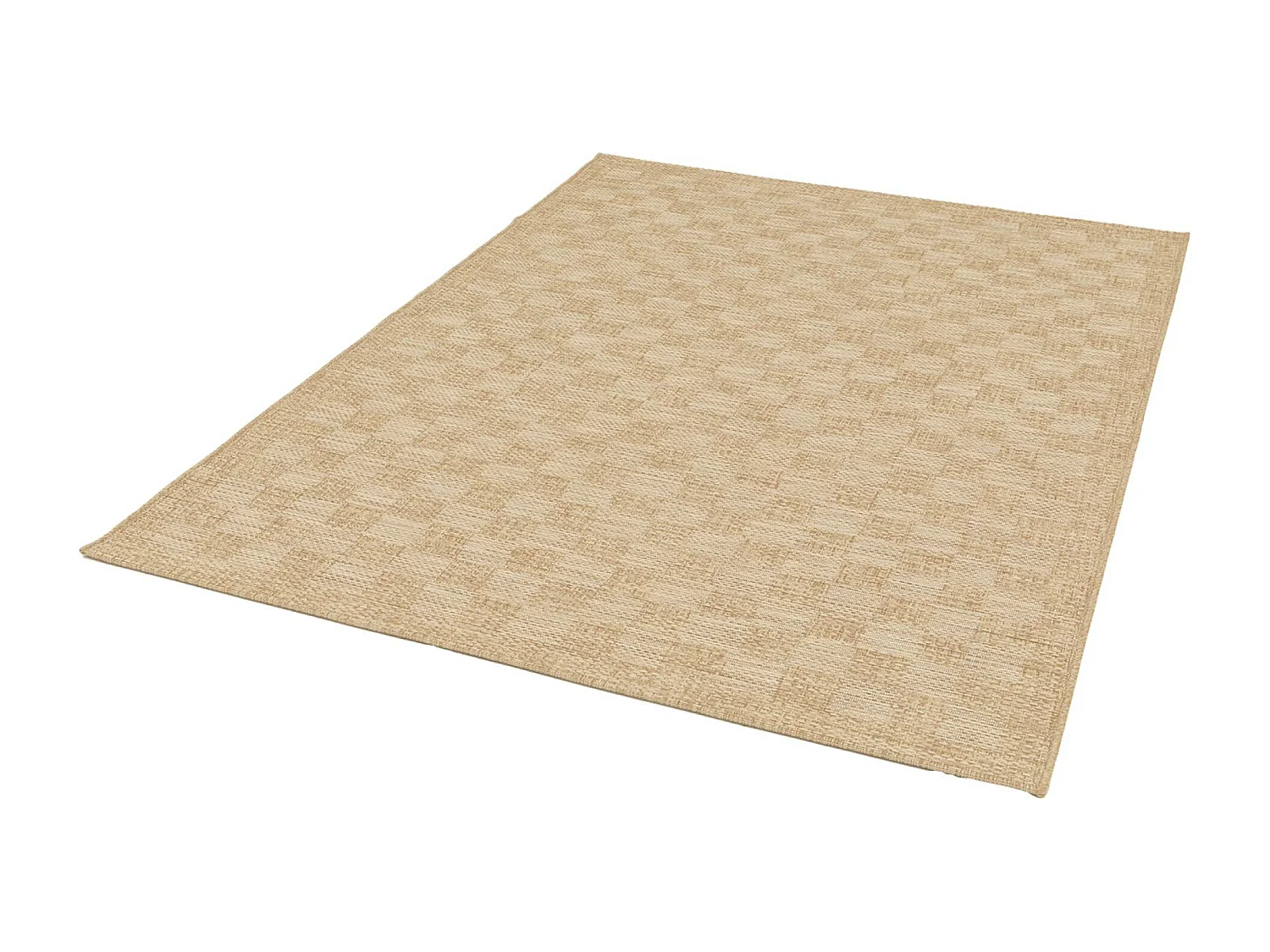 Tapis intérieur/extérieur effet jute coloris naturel motif damier. 160x230cm stabilisé aux UV