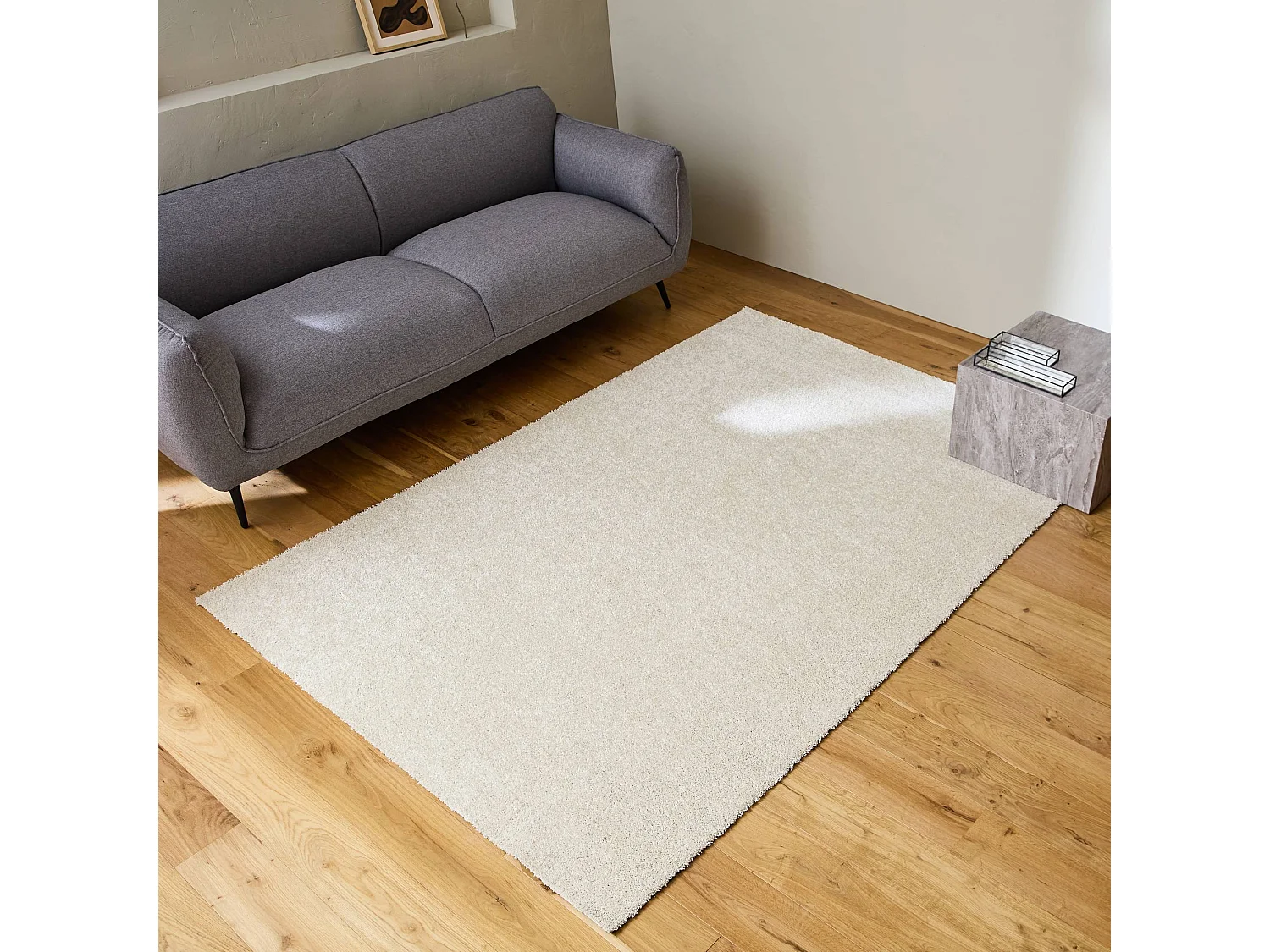 Tapis intérieur velours frisé crème. 200 x 290cm poil ras effet bouclette