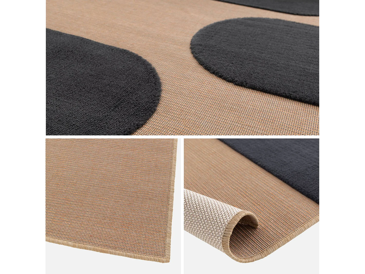 Tapis intérieur/extérieur beige motif géométrique noir 160x230cm tissé plat