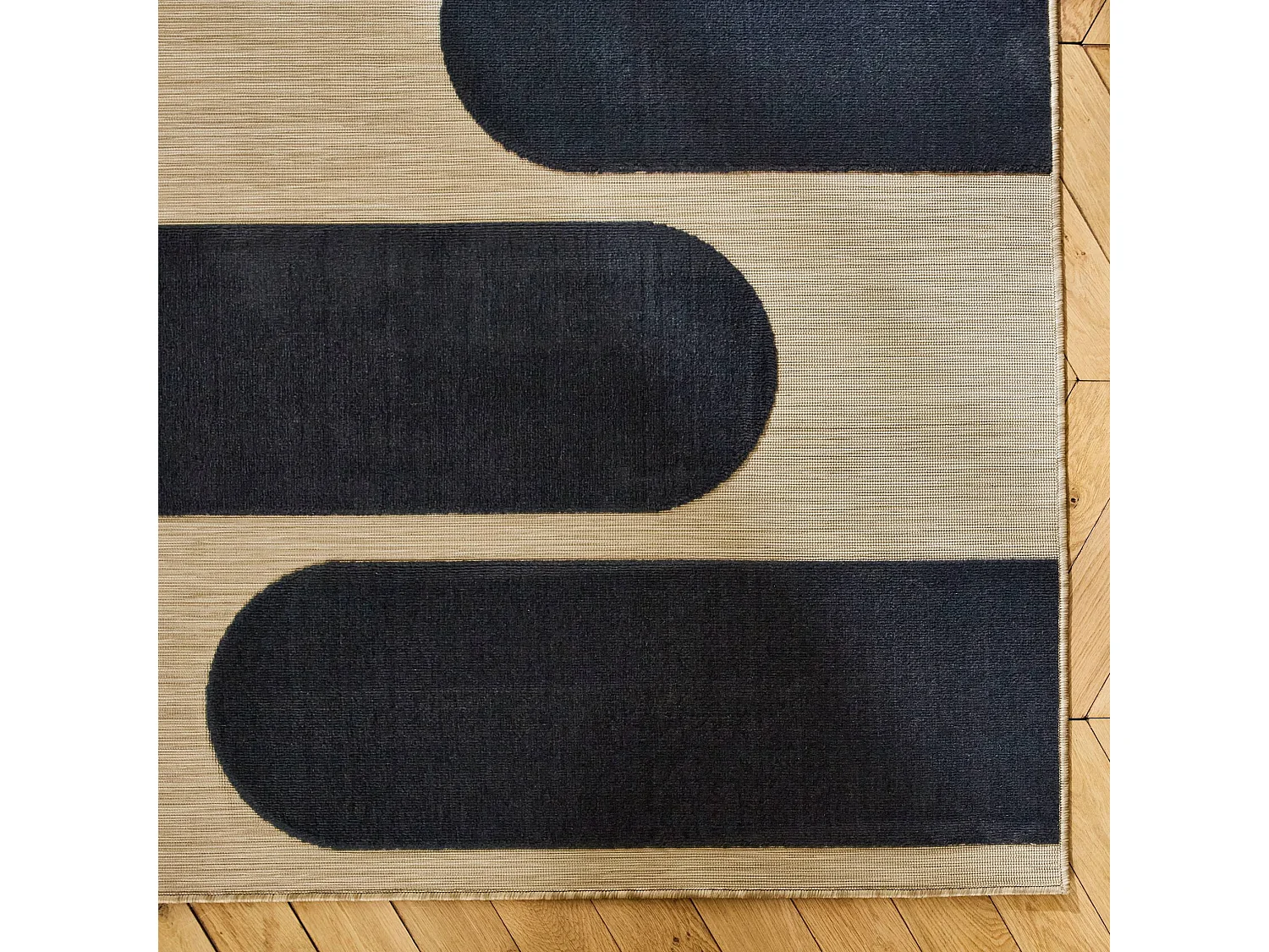 Tapis intérieur/extérieur beige motif géométrique noir 160x230cm tissé plat