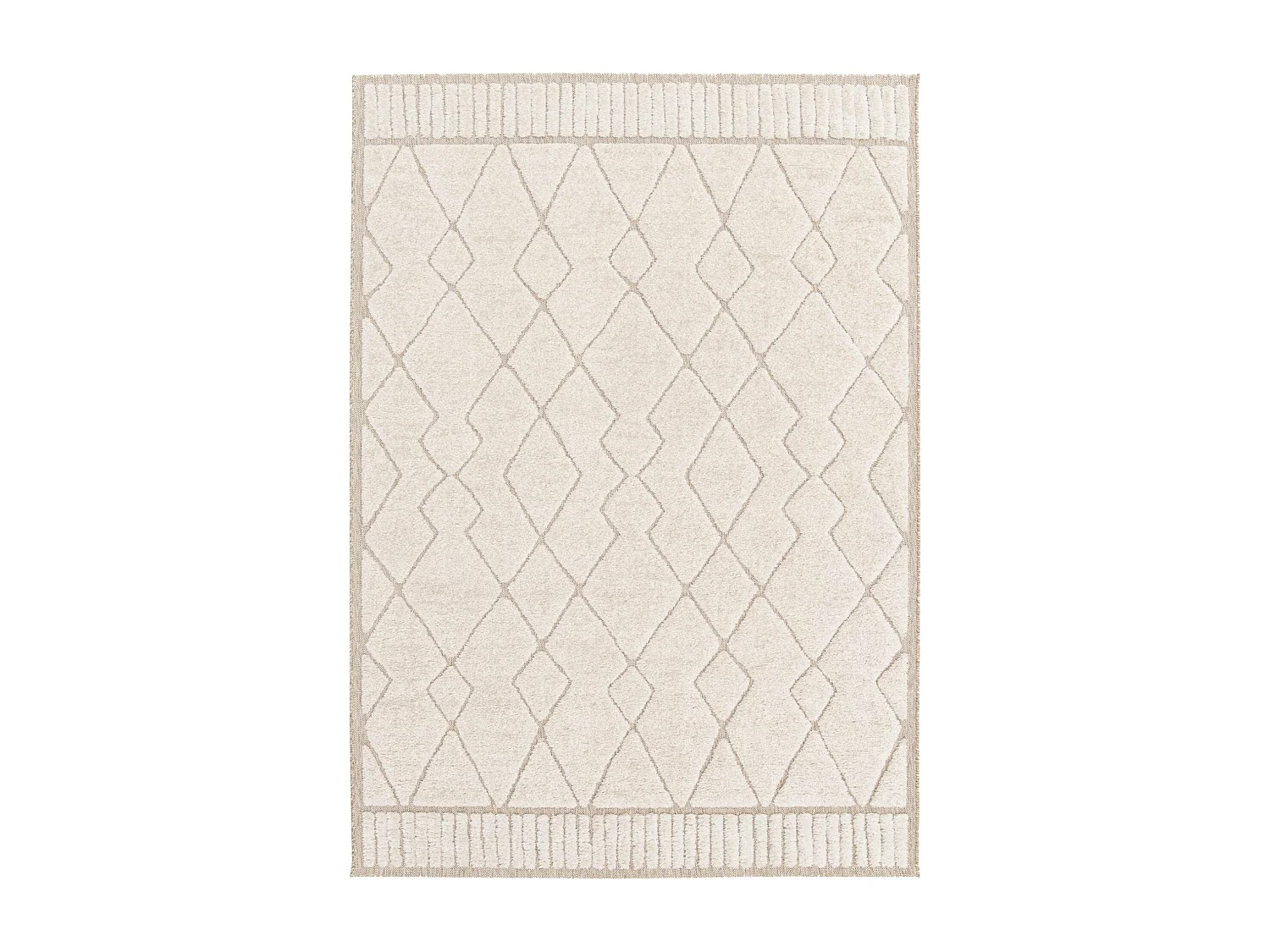 Tapis intérieur motif ethnique berbère 80x150cm poils ras. beige et crème