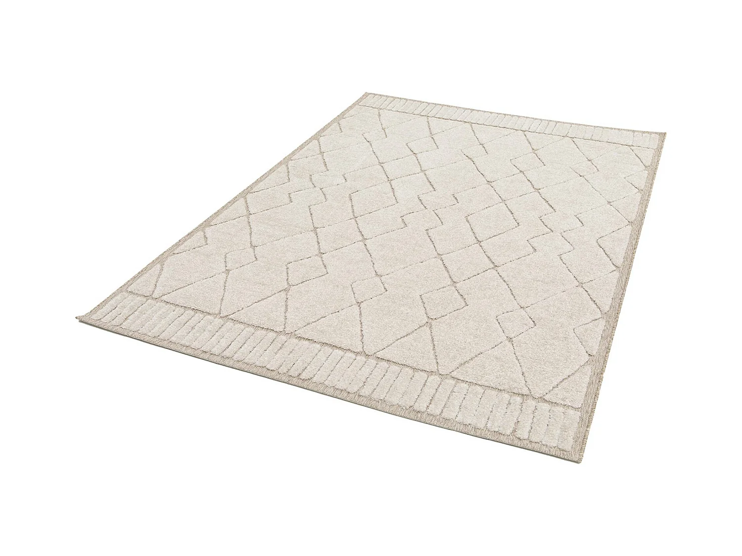 Tapis intérieur motif ethnique berbère 80x150cm poils ras. beige et crème