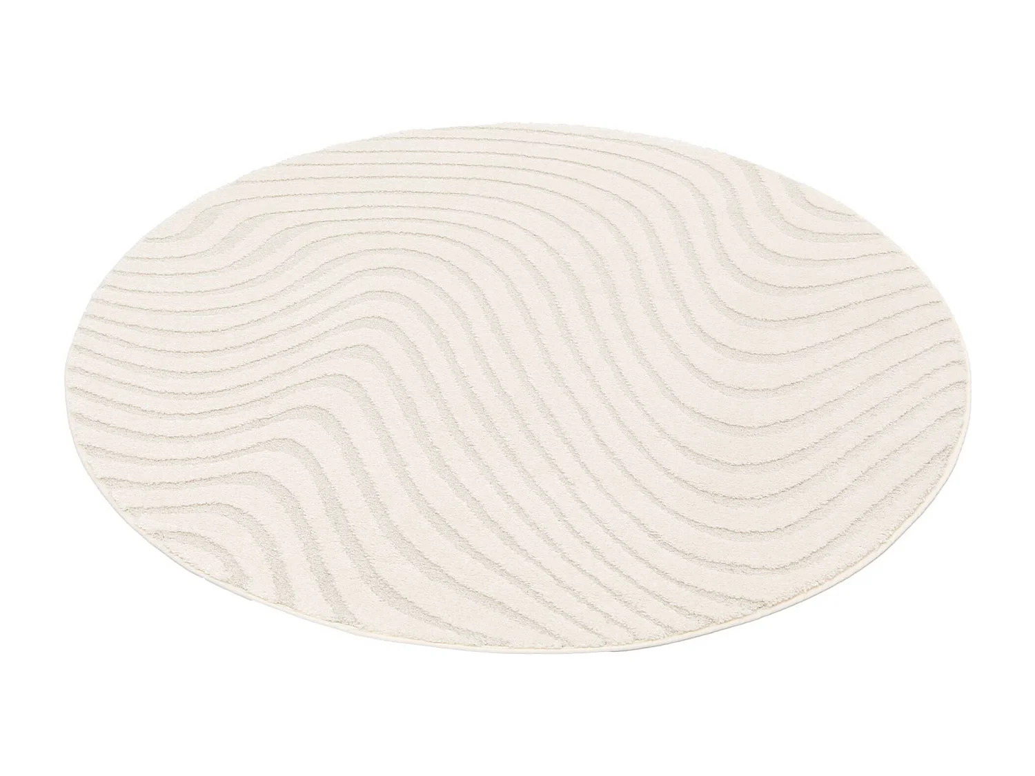 Tapis rond intérieur motifs ondulations en relief crème Ø160cm