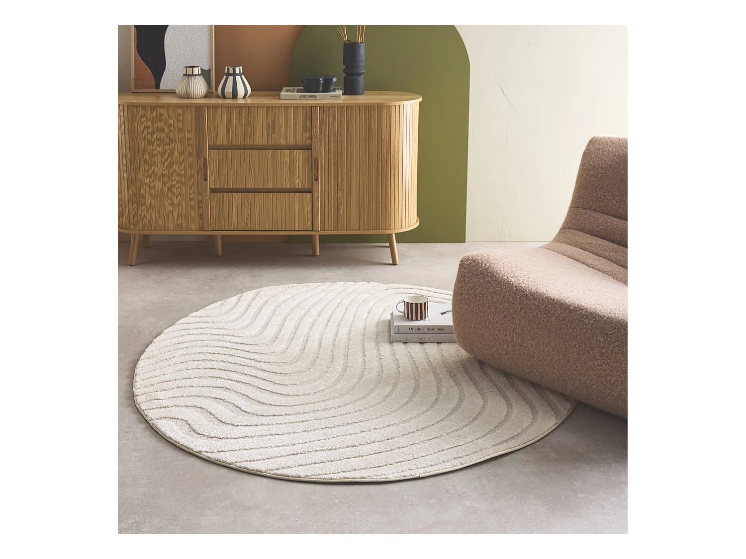 Tappeto per interni con motivi ondulati in rilievo, 160cm, crema
