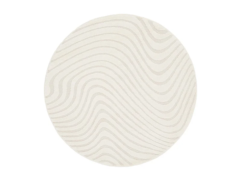 Tapis rond intérieur motifs ondulations en relief crème Ø160cm