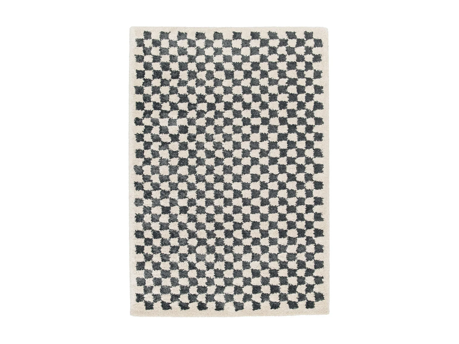Tapis intérieur shaggy poils longs 120x170cm damier bleu foncé et crème