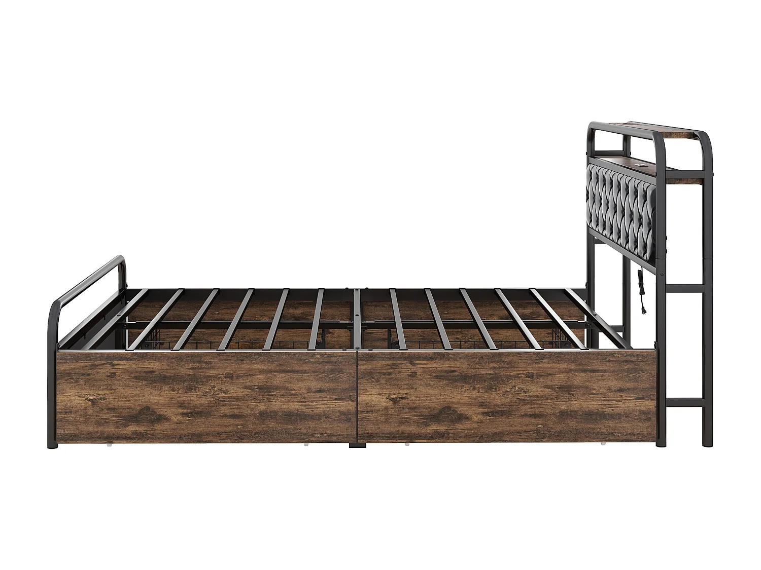 Gestoffeerd bed 140 x 200 cm met 4 lades, USB-aansluitingen & LED's - metalen frame en MDF-hout - zwart