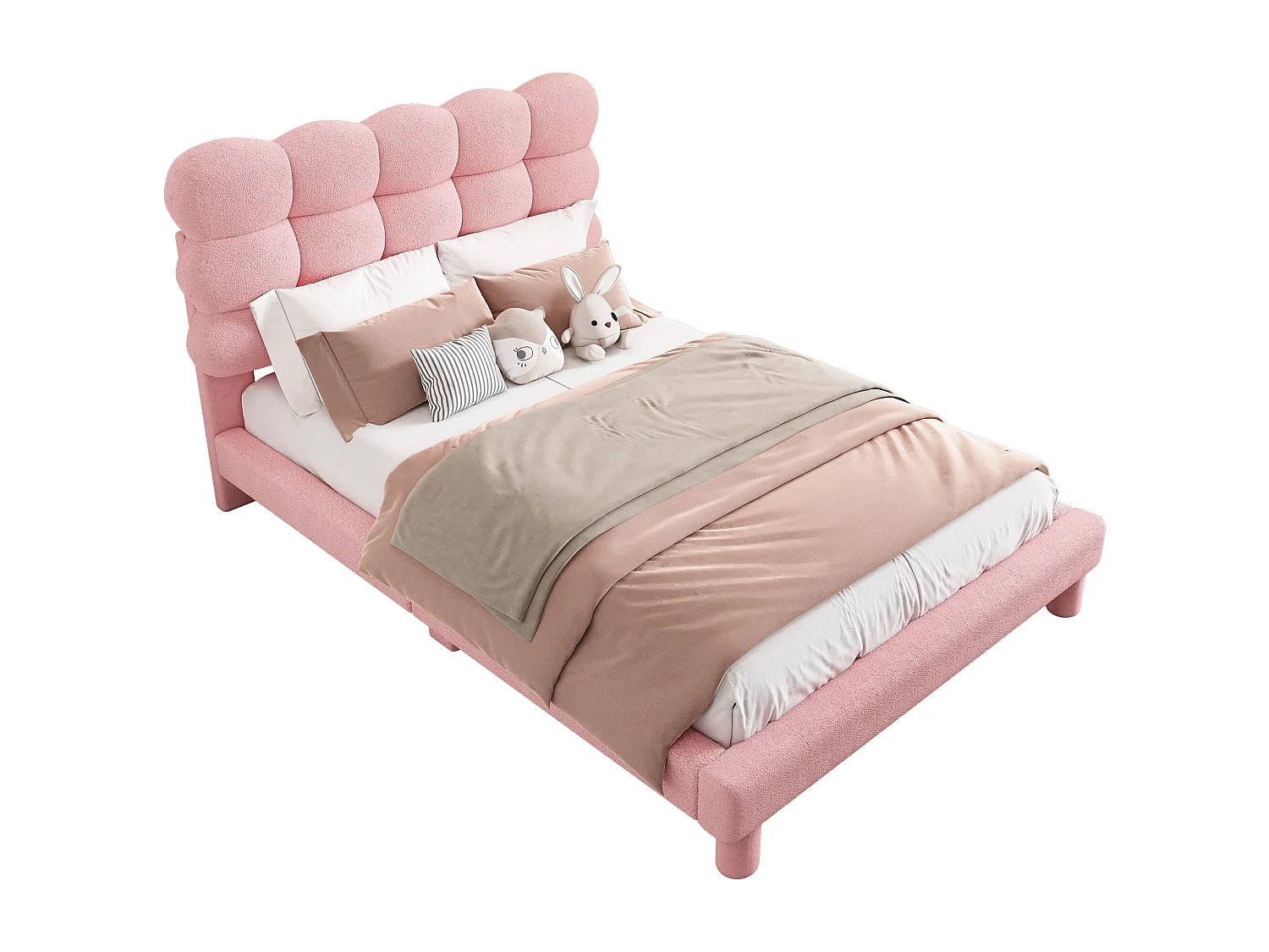 Cama tapizada 140x200 cm con cabecero ajustable - Tejido felpa - Moderna y sencilla - Color rosa