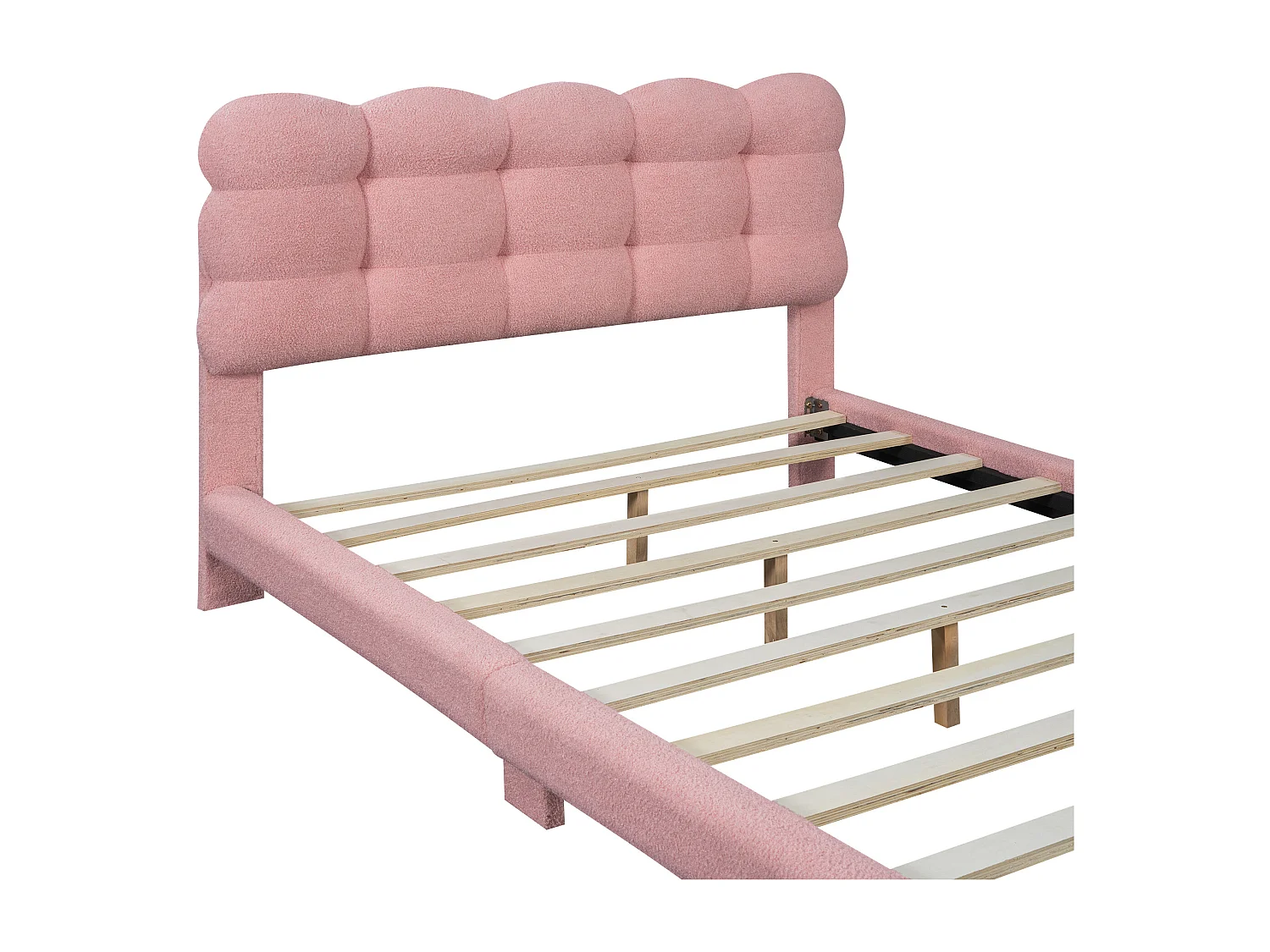 Cama tapizada 140x200 cm con cabecero ajustable - Tejido felpa - Moderna y sencilla - Color rosa