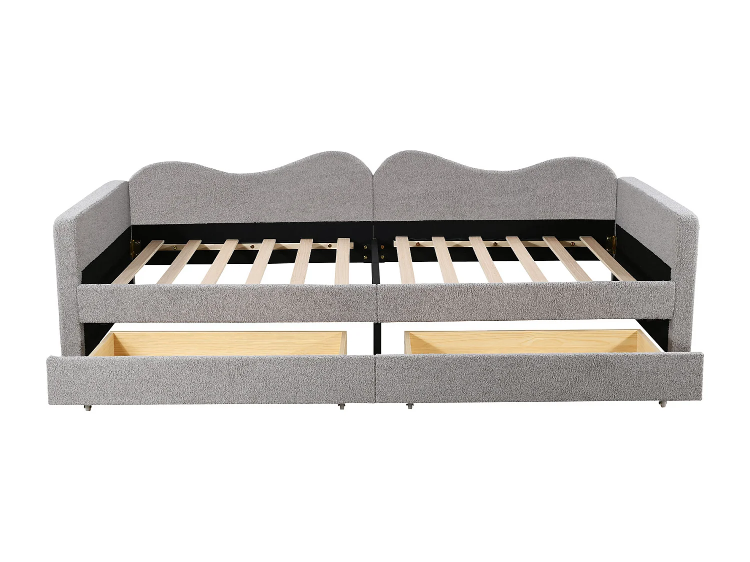 Lit capitonné 90 x 200 cm avec 2 tiroirs, canapé-lit - tissu ours en peluche - coloris gris