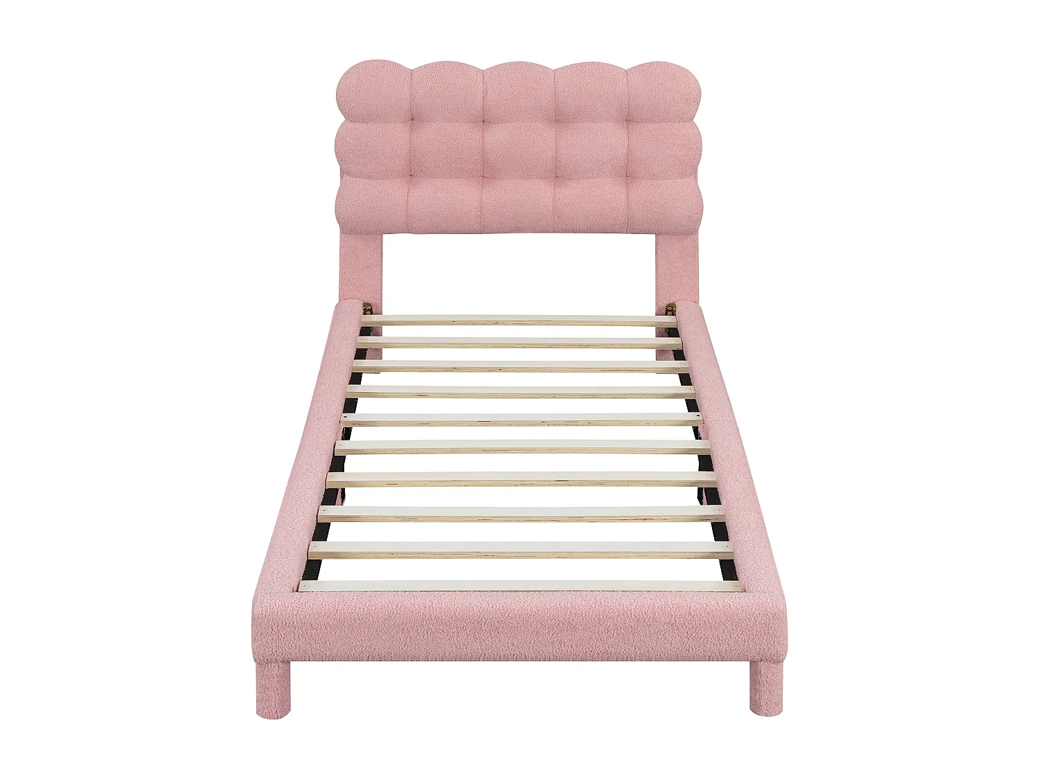 Cama acolchoada 90 x 200 cm com cabeceira ajustável - Tecido plush - Moderno e Simples - Cor rosa