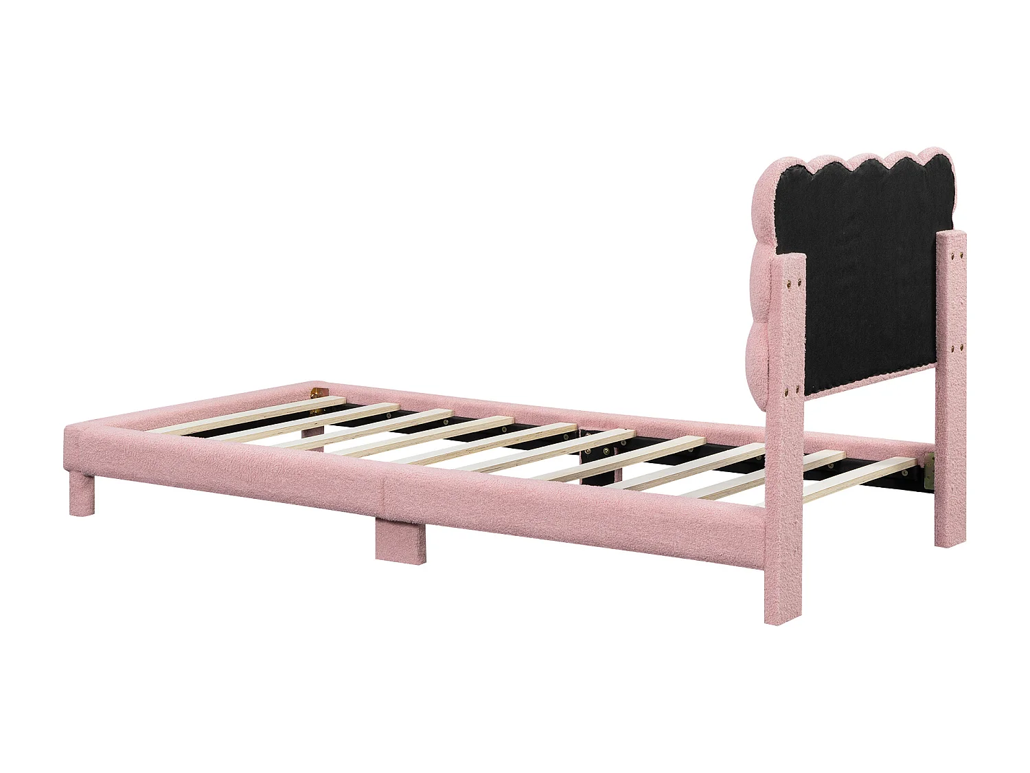Cama acolchoada 90 x 200 cm com cabeceira ajustável - Tecido plush - Moderno e Simples - Cor rosa