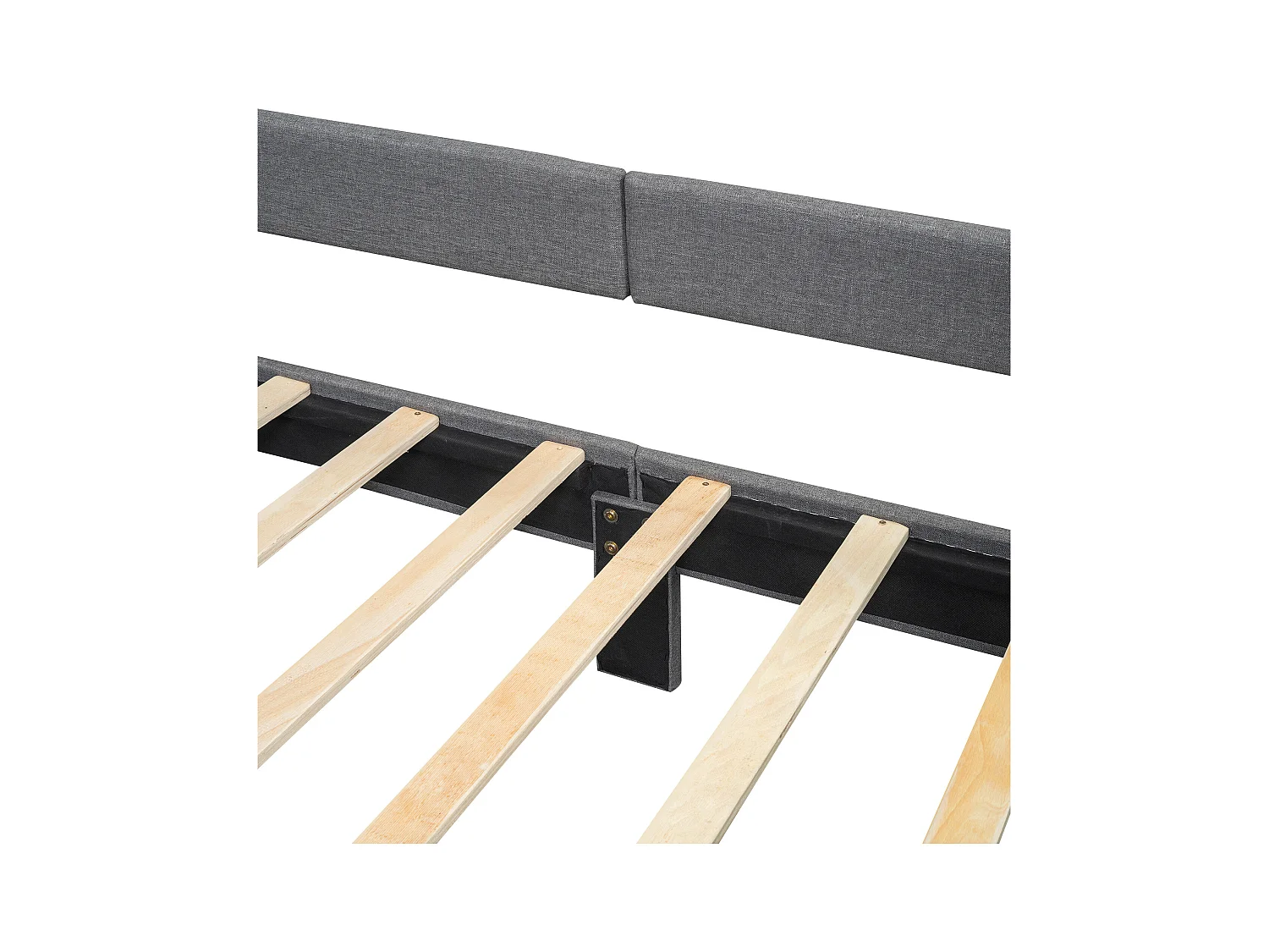 Gestoffeerd bed 90 x 200 cm met hoofdeinde - USB-poorten en zijbescherming - Linnen stof - Kleur grijs
