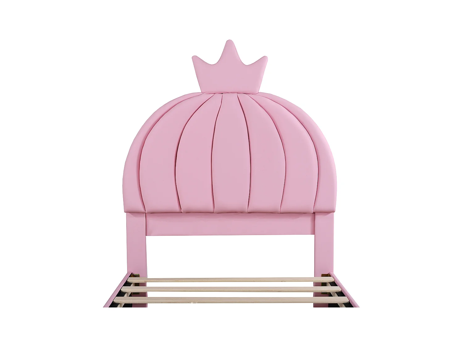 Lit capitonné 90 x 200 cm - Simili cuir et métal - Tête de lit en forme de couronne - Coloris rose