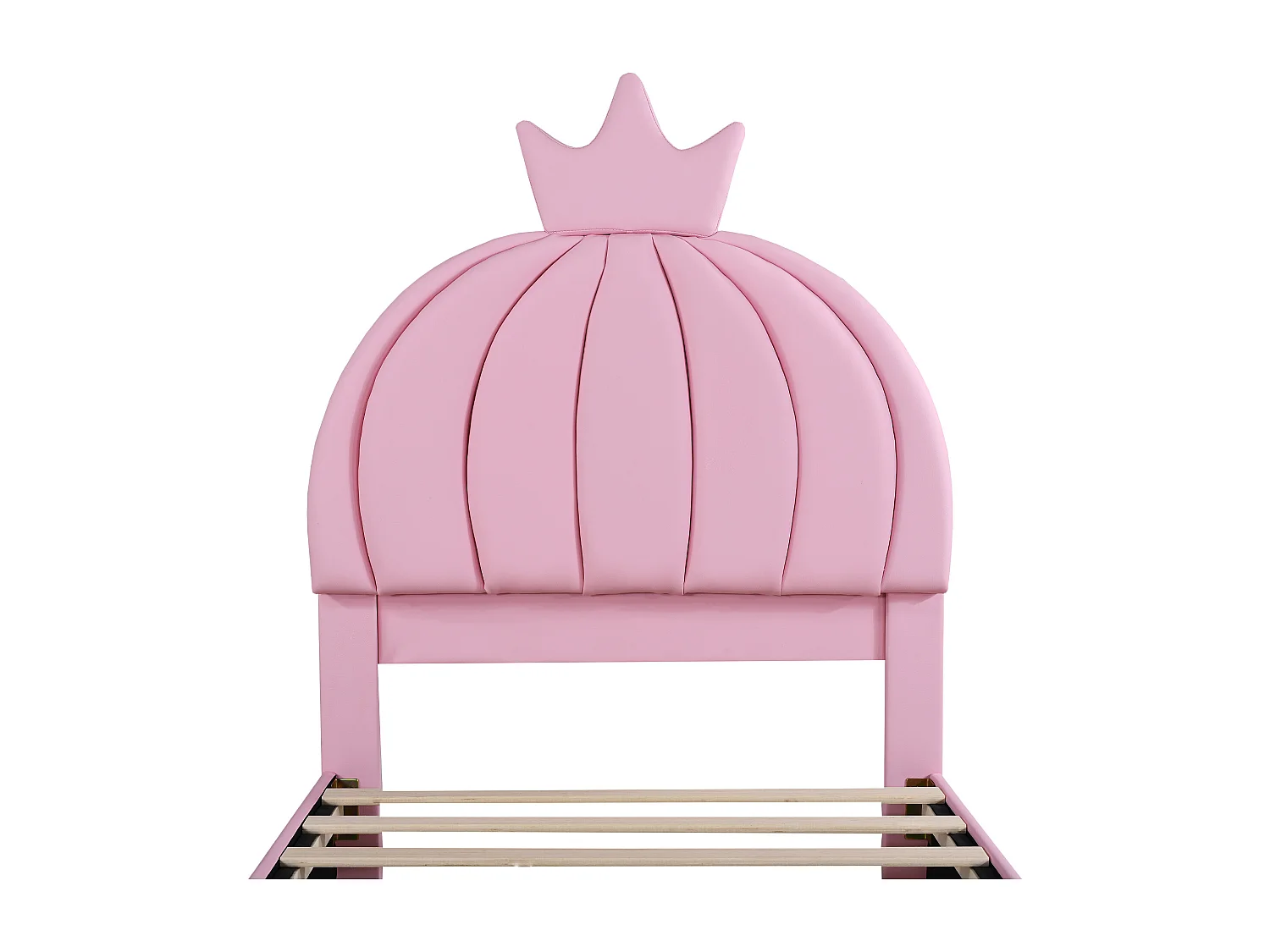 Lit capitonné 90 x 200 cm - Simili cuir et métal - Tête de lit en forme de couronne - Coloris rose