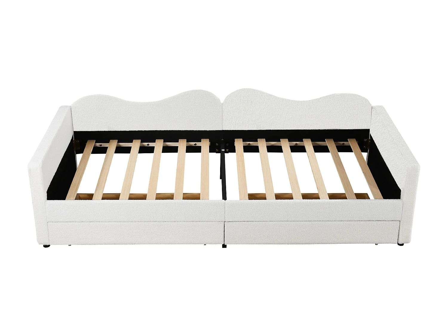 Lit capitonné 90 x 200 cm avec 2 tiroirs, canapé-lit - tissu ours en peluche - coloris blanc
