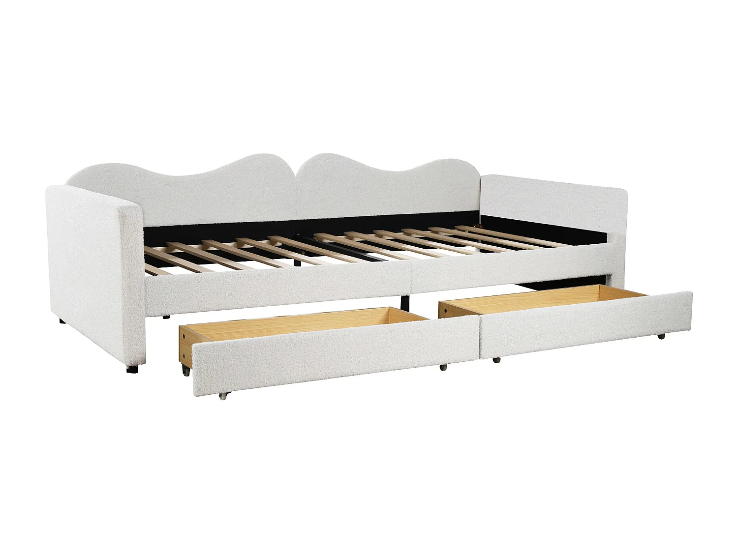 Lit capitonné 90 x 200 cm avec 2 tiroirs, canapé-lit - tissu ours en peluche - coloris blanc