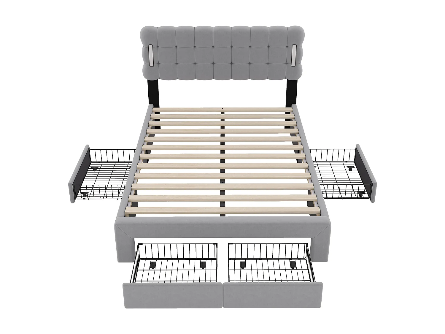 Gestoffeerd bed 140 x 200 cm met 4 lades en verlichting - fluweel - lattenbodem - kleur grijs