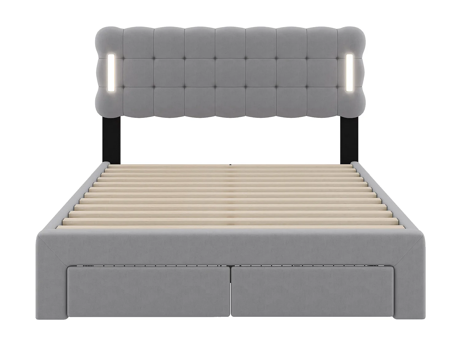 Gestoffeerd bed 140 x 200 cm met 4 lades en verlichting - fluweel - lattenbodem - kleur grijs