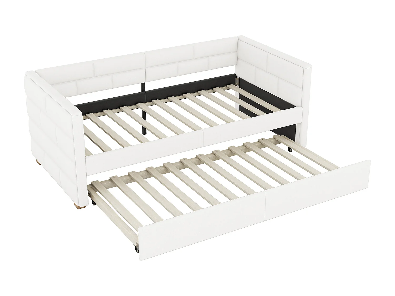 Onderschuifbed 90 x 200 cm + 90 x 190 cm - Linnenstof - Lattenbodem - Kleur beige