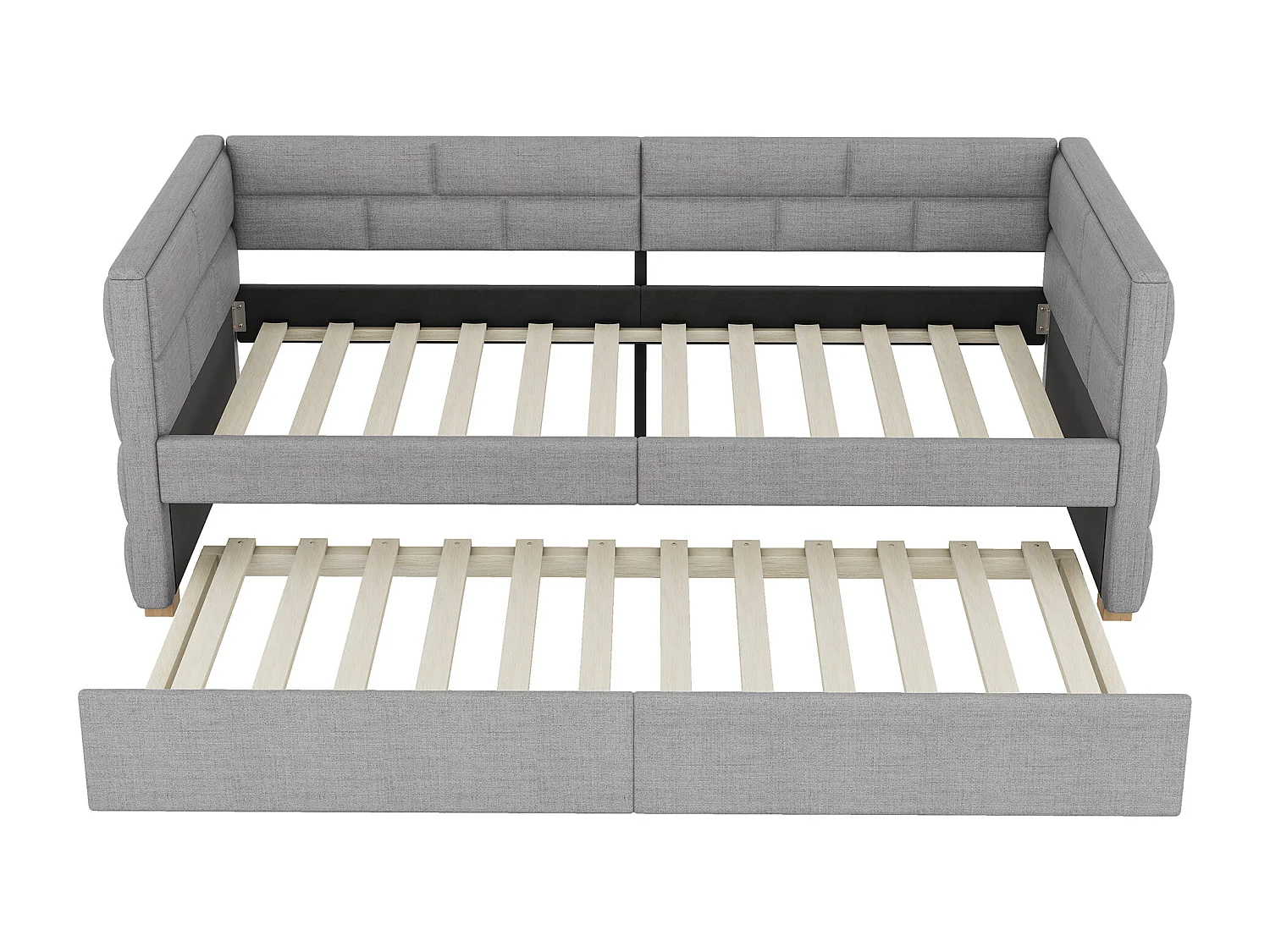 Onderschuifbed 90 x 200 cm + 90 x 190 cm - Linnenstof - Lattenbodem - Kleur grijs