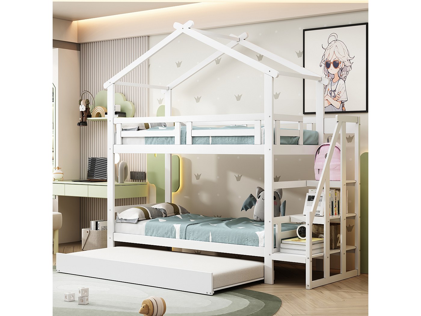 Portaoggetti Da Letto Scatola Di Stoccaggio Con Ganci, Con Ganci Rimovibili, Cestino Porta Sospeso, Organizzatore Per Letto Sospeso In Plastica, Per Ufficio, Scuola, Dormitorio, Letto A Castello, Verde Oggetti Per Letto