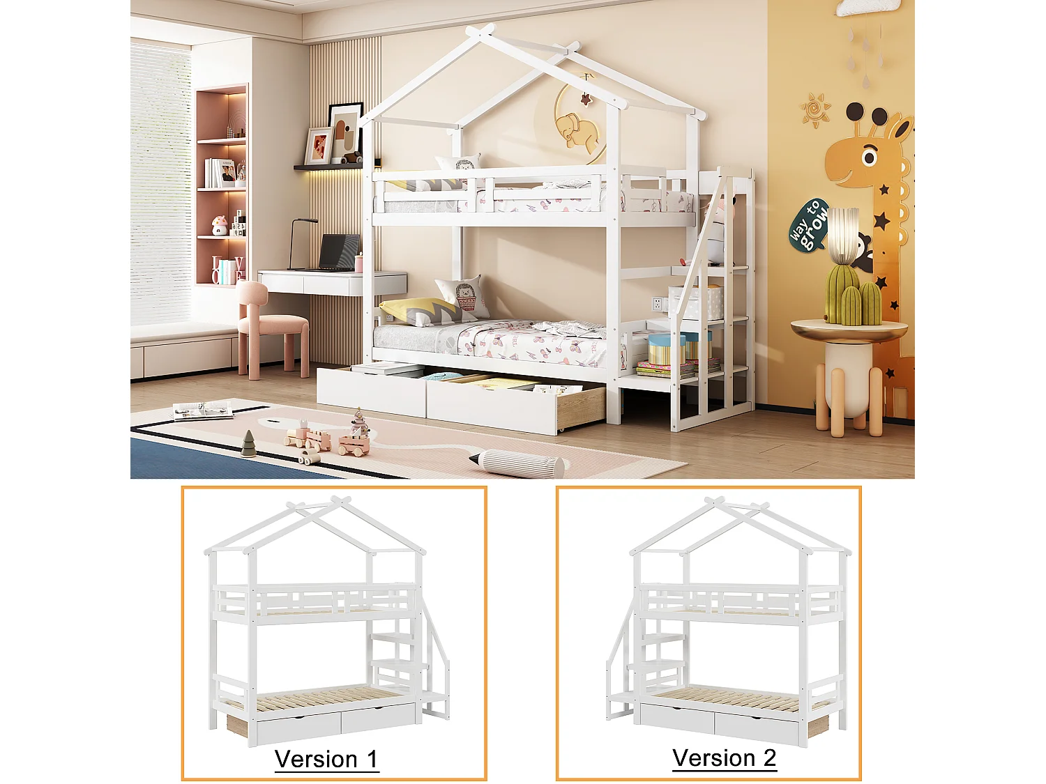 Stapelbedden 2 x 90 x 200 cm met 2 laden en opbergplanken - Grenenhout + multiplex + MDF - Wit