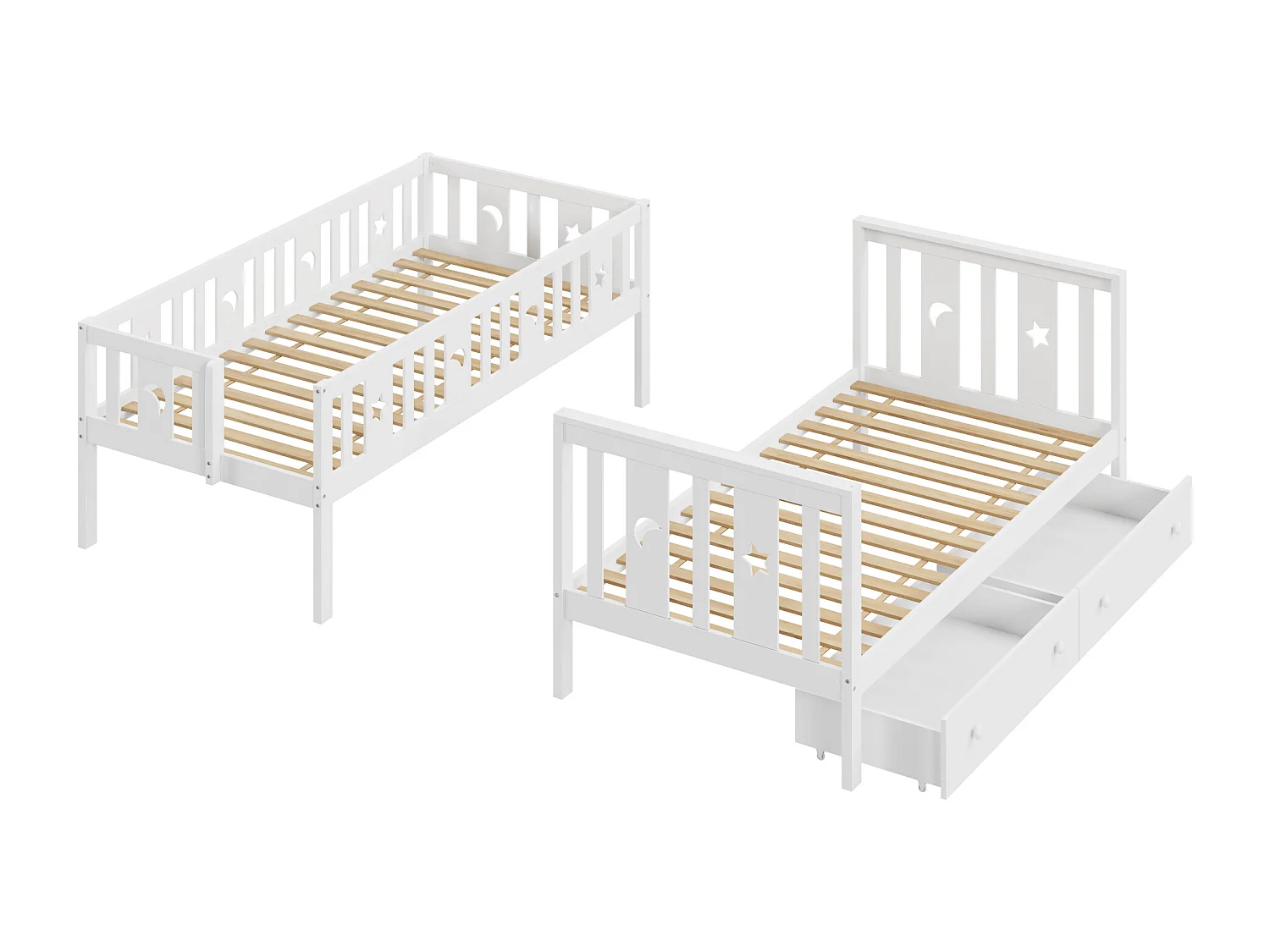 Łóżka piętrowe 2 x 90 x 200 cm z 2 szufladami i półkami do przechowywania - lite drewno - kolor biały