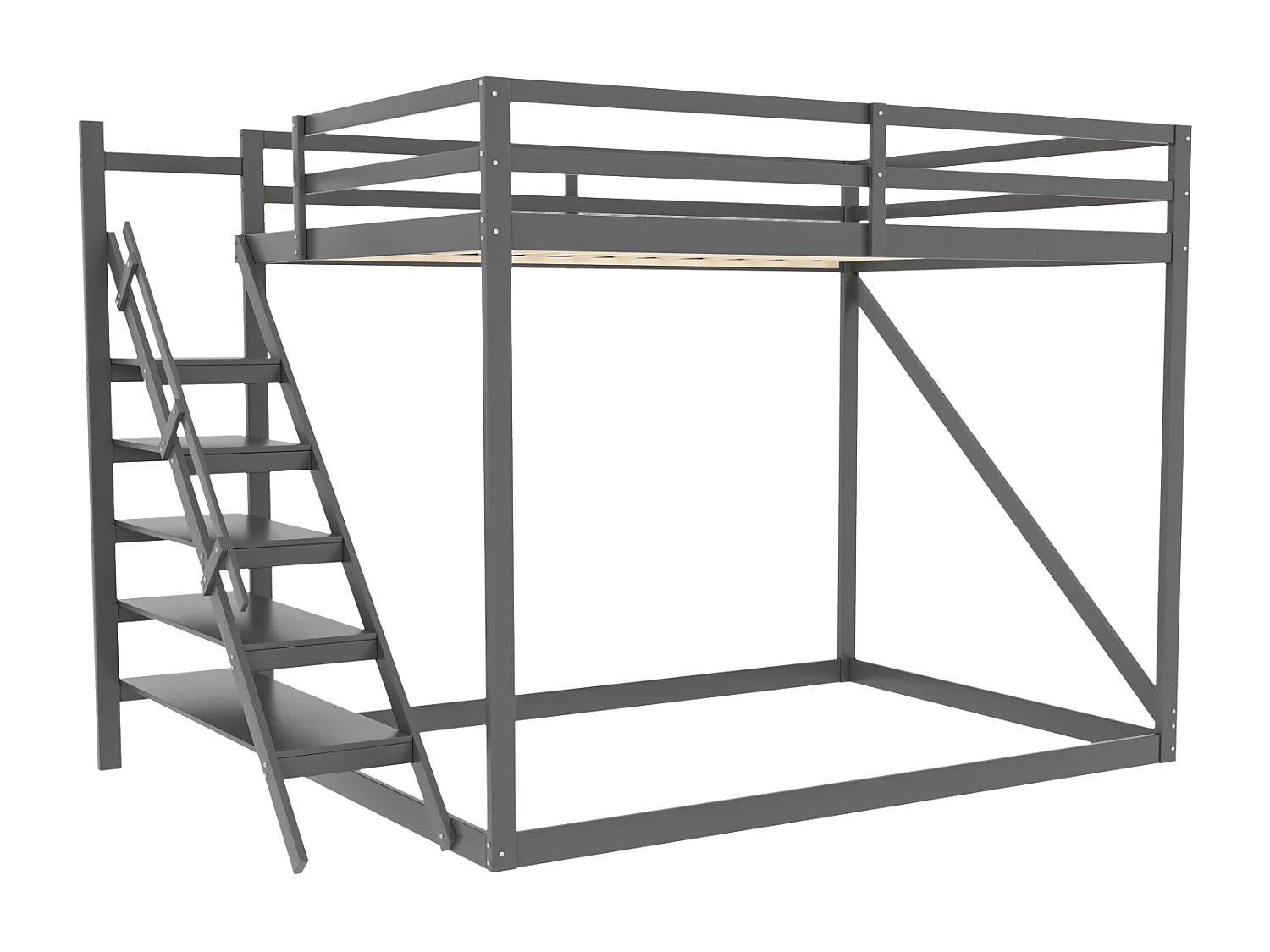 Stapelbedden 140 x 200 cm met veiligheidsladder - massief hout - lattenbodem alleen boven - grijs
