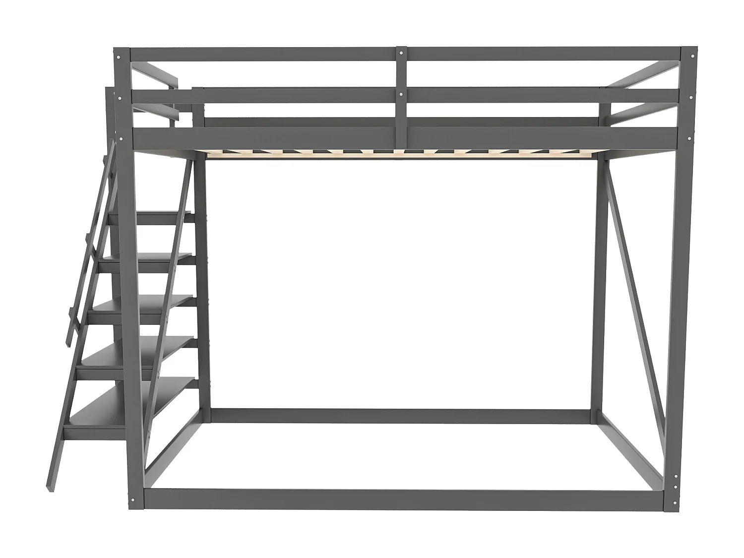 Stapelbedden 140 x 200 cm met veiligheidsladder - massief hout - lattenbodem alleen boven - grijs