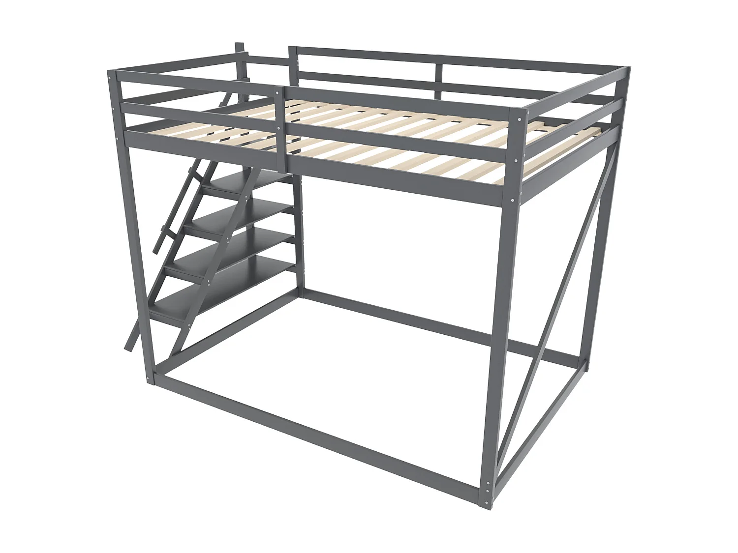 Stapelbedden 140 x 200 cm met veiligheidsladder - massief hout - lattenbodem alleen boven - grijs