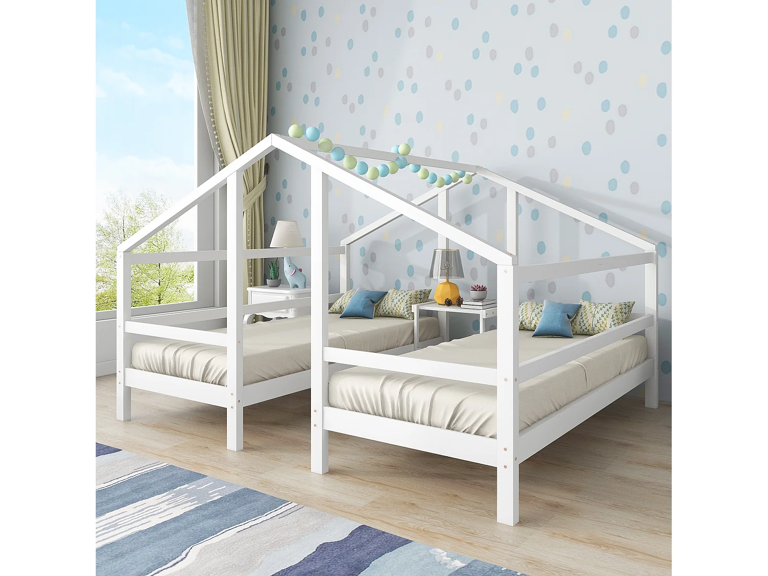 Cabinebed 2 x 90 x 200 cm met nachtkastje - grenenhout - inclusief lattenbodem - kleur wit