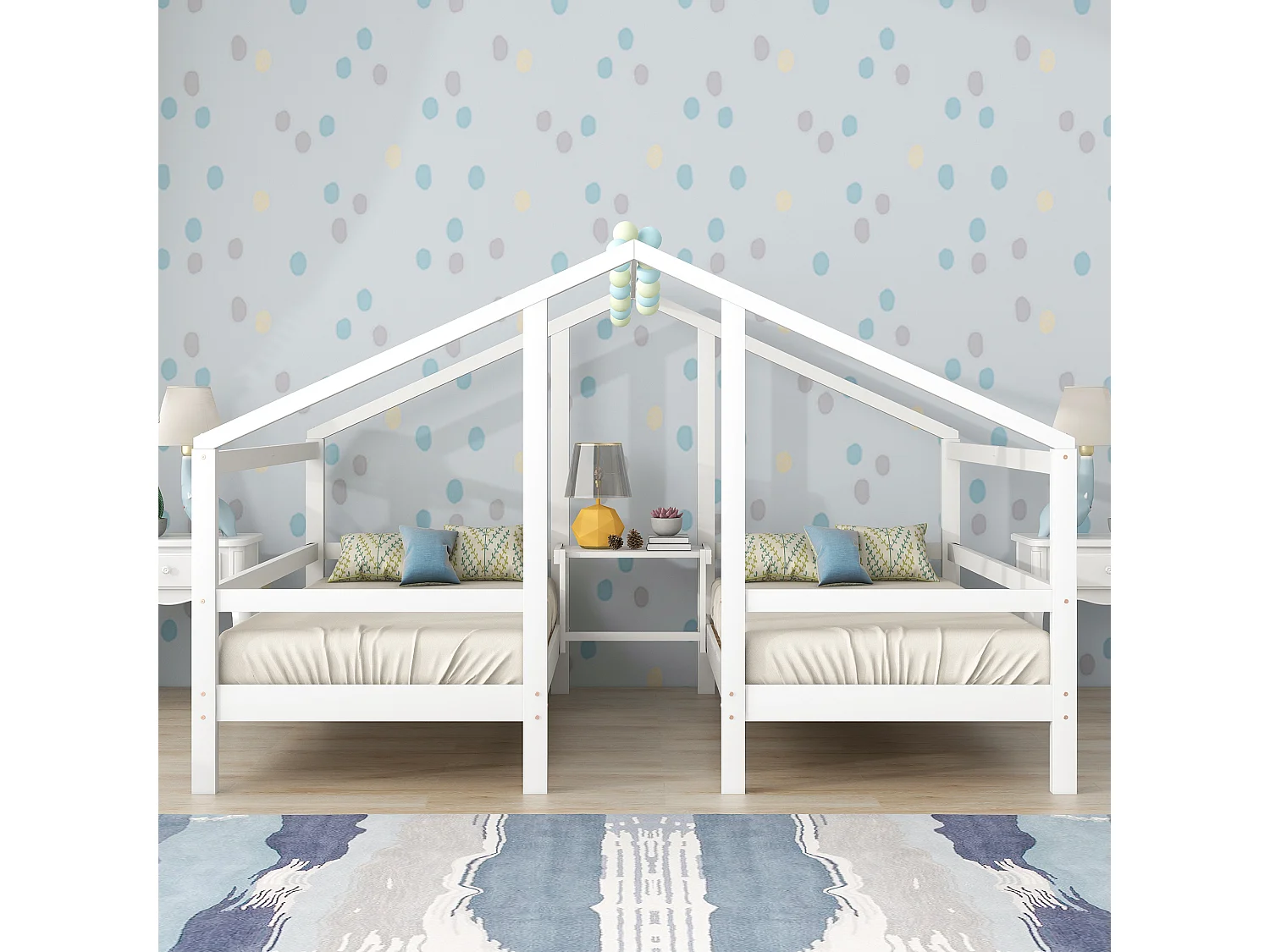 Cabinebed 2 x 90 x 200 cm met nachtkastje - grenenhout - inclusief lattenbodem - kleur wit