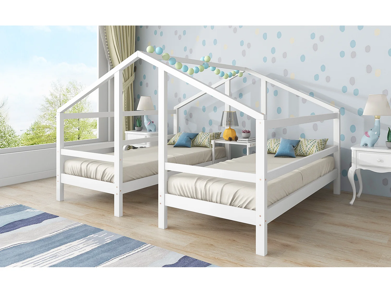 Cabinebed 2 x 90 x 200 cm met nachtkastje - grenenhout - inclusief lattenbodem - kleur wit