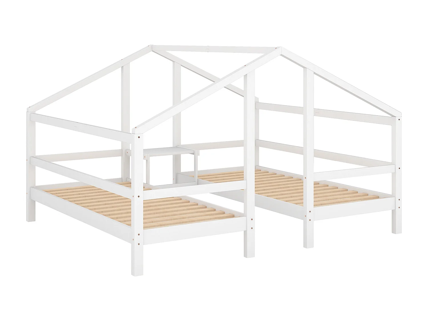 Cabinebed 2 x 90 x 200 cm met nachtkastje - grenenhout - inclusief lattenbodem - kleur wit