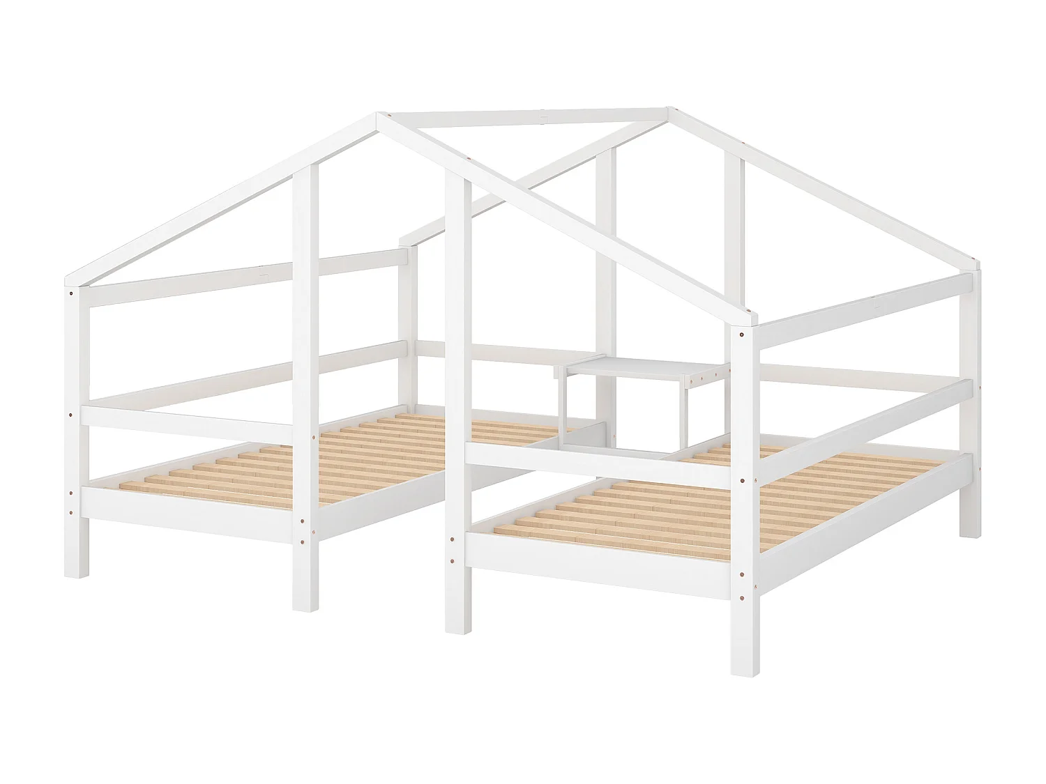 Cama cabine 2 x 90 x 200 cm com mesa de cabeceira - madeira de pinho - base de ripas incluída - cor branca