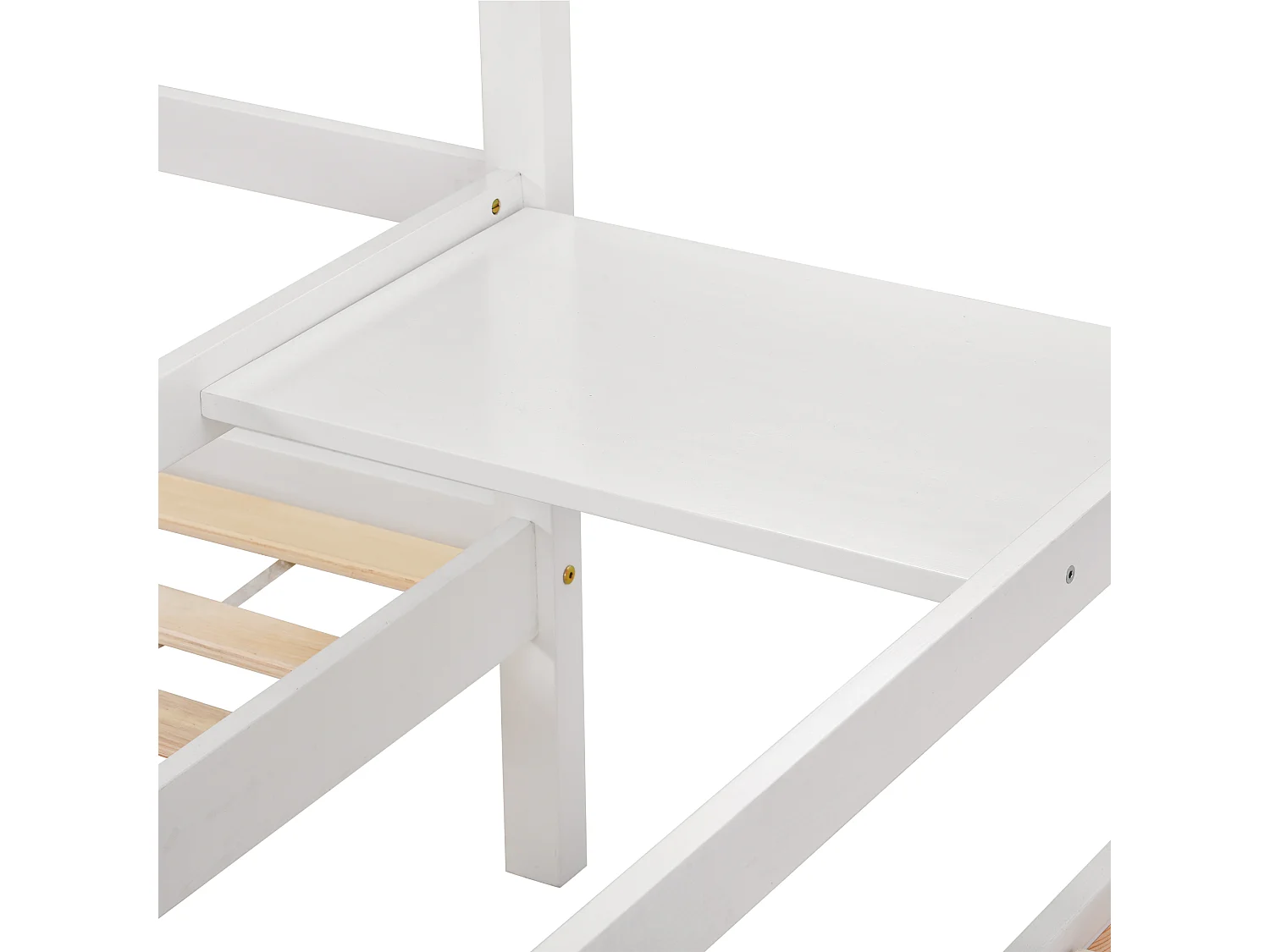 Cama cabine 2 x 90 x 200 cm com mesa de cabeceira - madeira de pinho - base de ripas incluída - cor branca