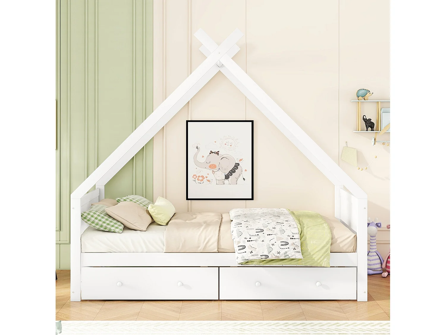 Cama cabine 90 x 200 cm com 2 gavetas, cama bebé - madeira de pinho - base de ripas - cor branca