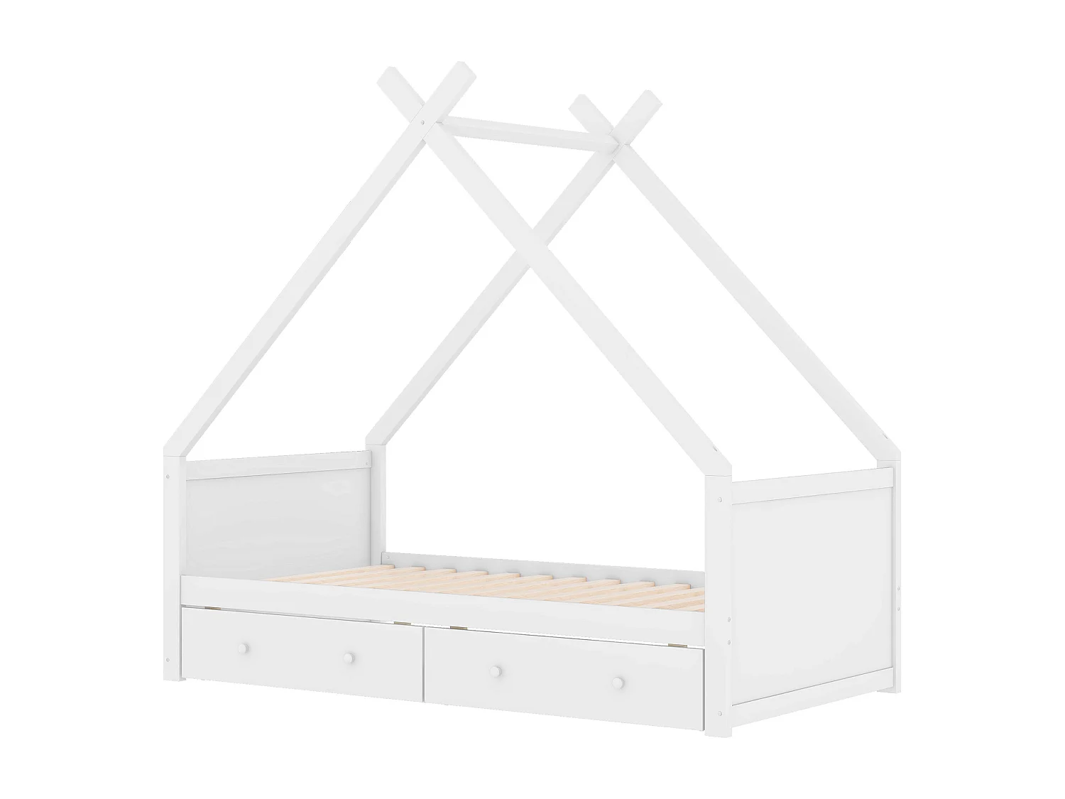 Cama cabine 90 x 200 cm com 2 gavetas, cama bebé - madeira de pinho - base de ripas - cor branca