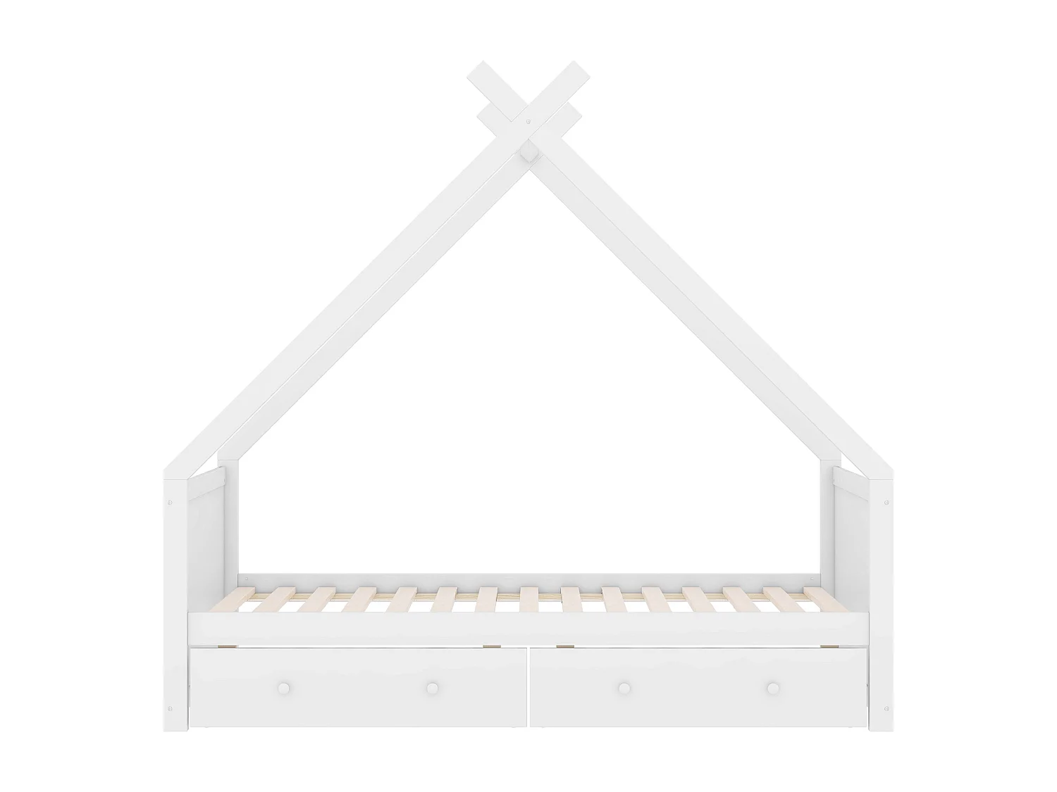 Cama cabine 90 x 200 cm com 2 gavetas, cama bebé - madeira de pinho - base de ripas - cor branca