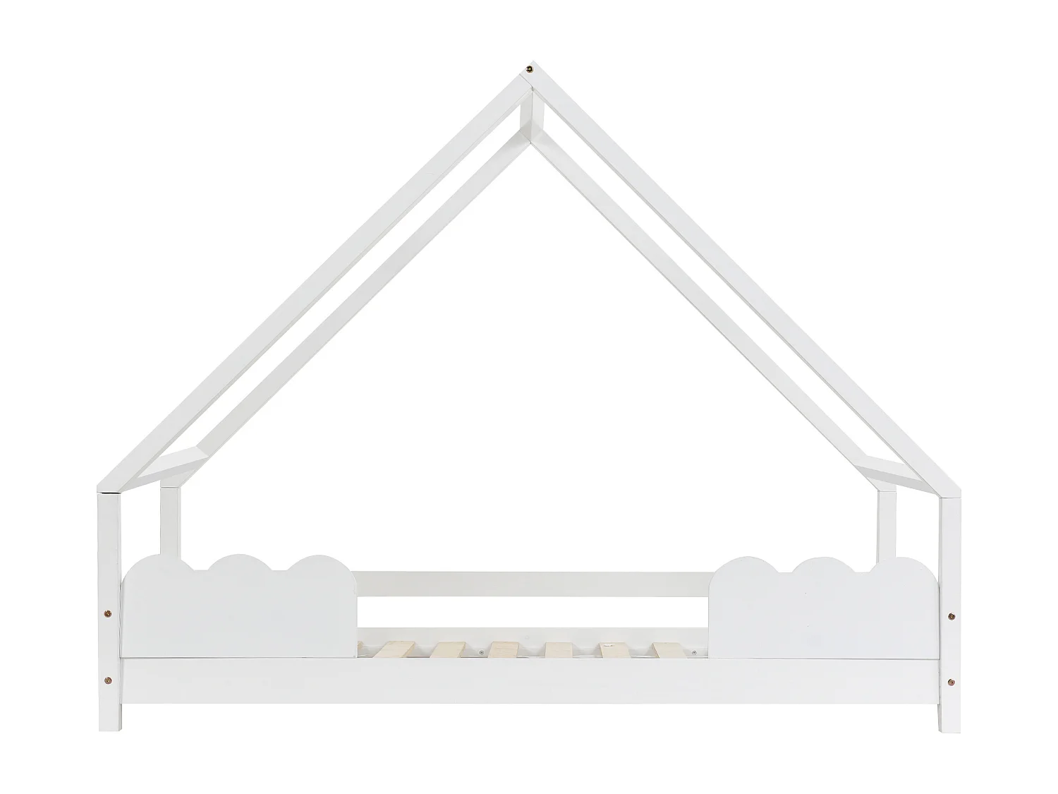 Cama cabina 90x200 cm con protección, cuna bebé - madera maciza - somier incluido - color blanco