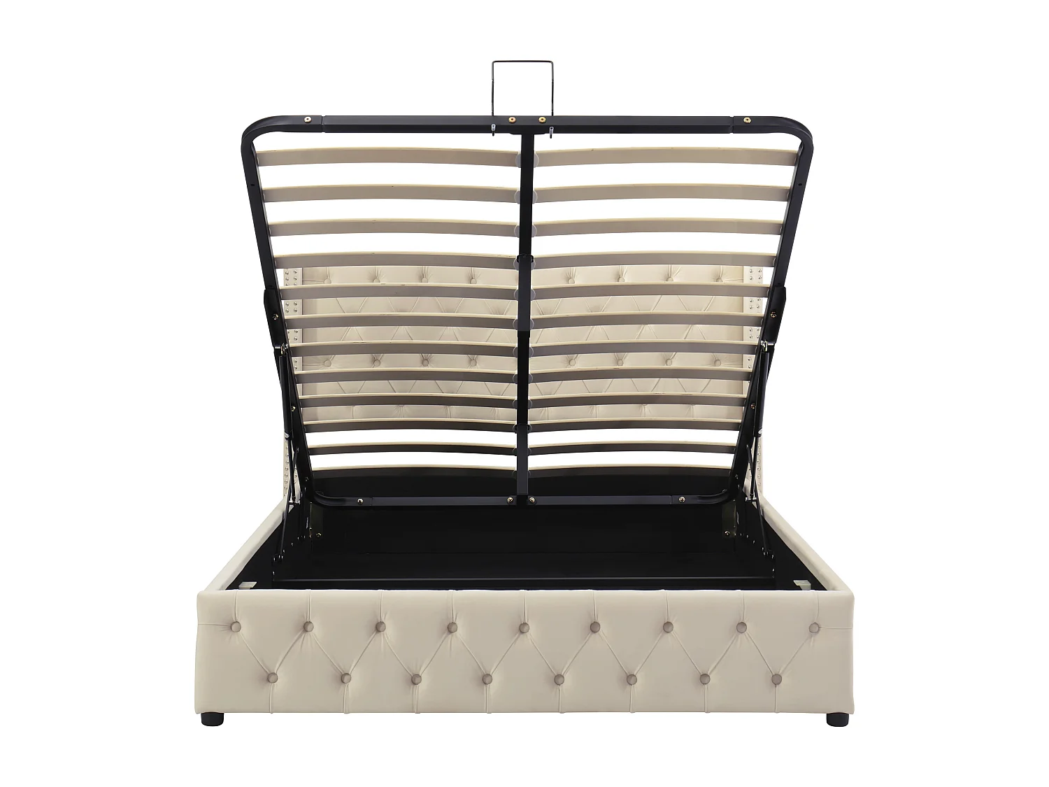 Opbergbed 140 x 190 cm - fluweel - decoratie met knopen en klinknagels - beige kleur