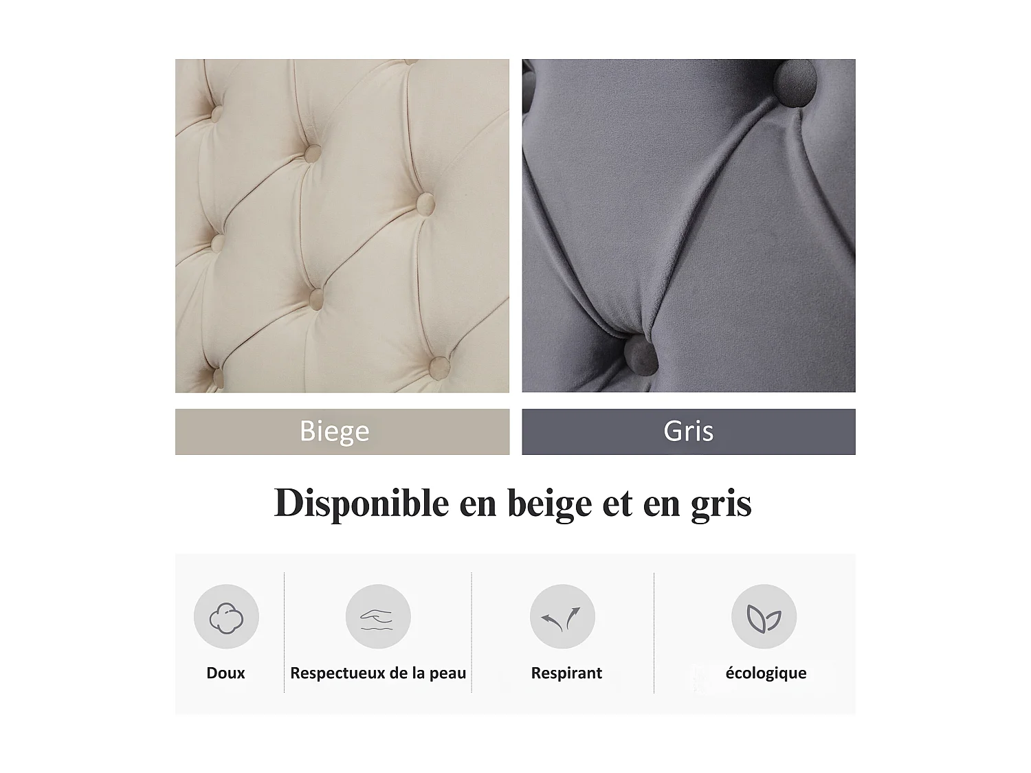 Cama contenedor 140 x 190 cm - terciopelo - decoración con botones y remaches - color beige