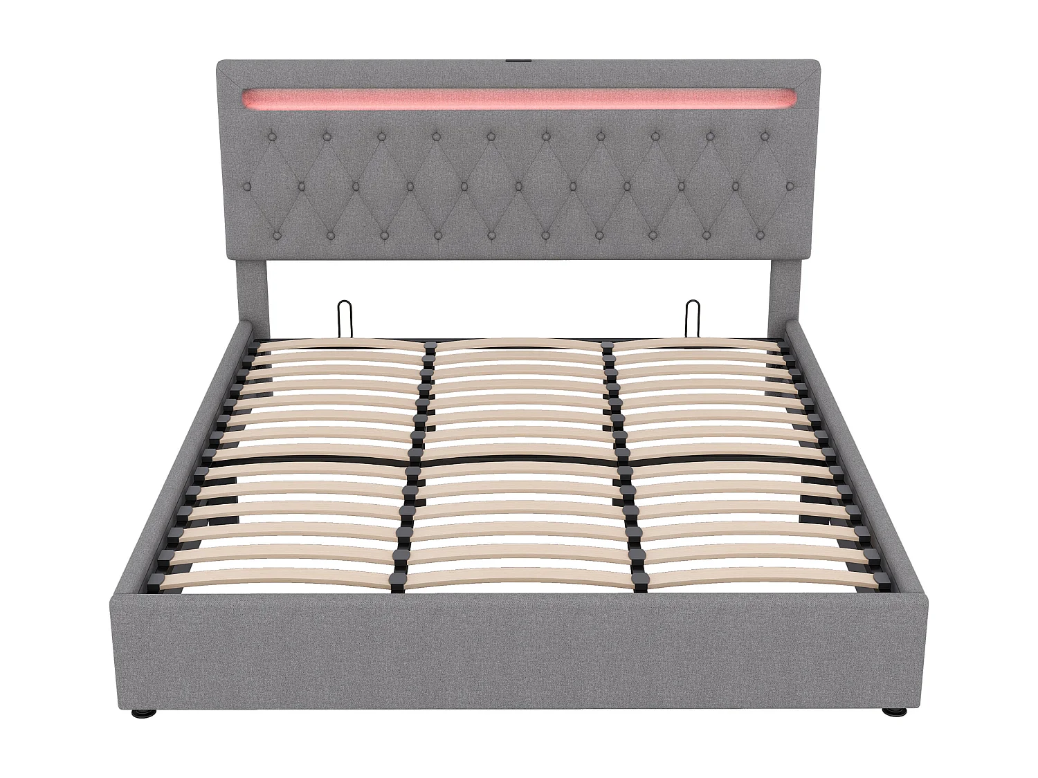 Cama contenedor 180 x 200 cm con cabecero - Toma USB y LED - Tela de lino - color gris