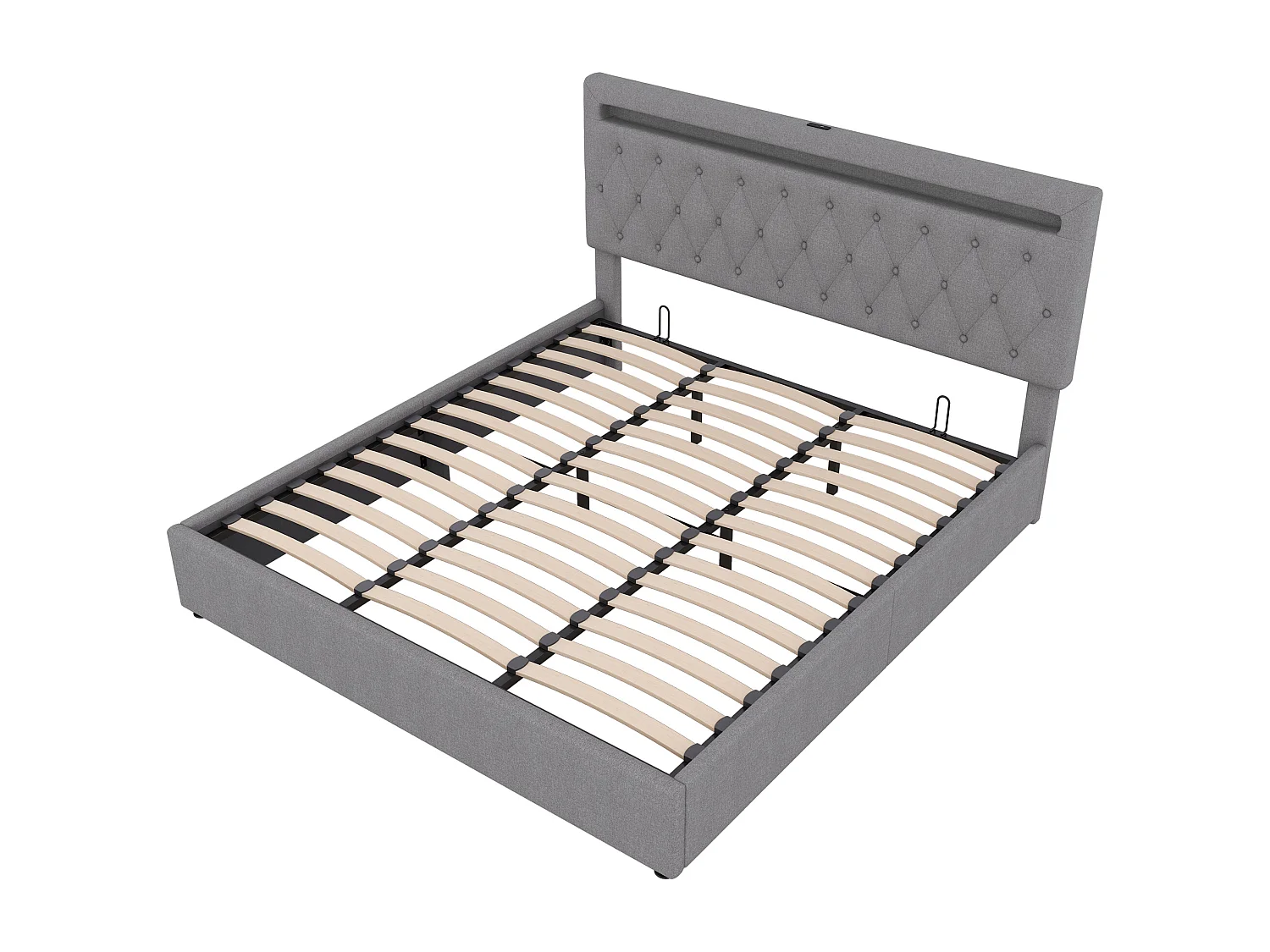 Cama contenedor 180 x 200 cm con cabecero - Toma USB y LED - Tela de lino - color gris