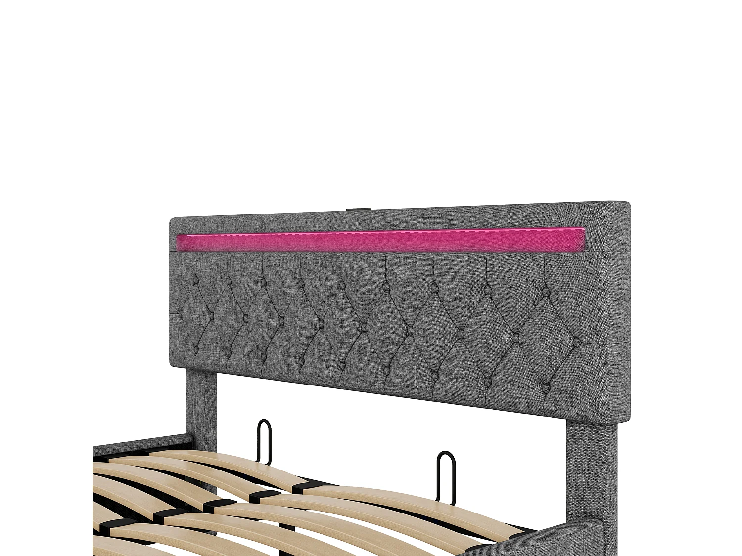 Łóżko z pojemnikiem 160 x 200 cm z portami USB i Type-C - Diody LED - Tkanina lniana - Szary