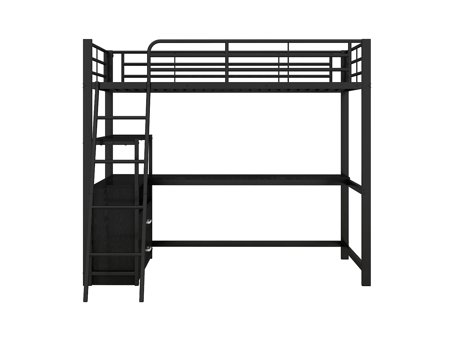 Lit mezzanine 90 x 200 cm avec bureau, 2 tiroirs et étagères de ragement - Métal - Coloris noir