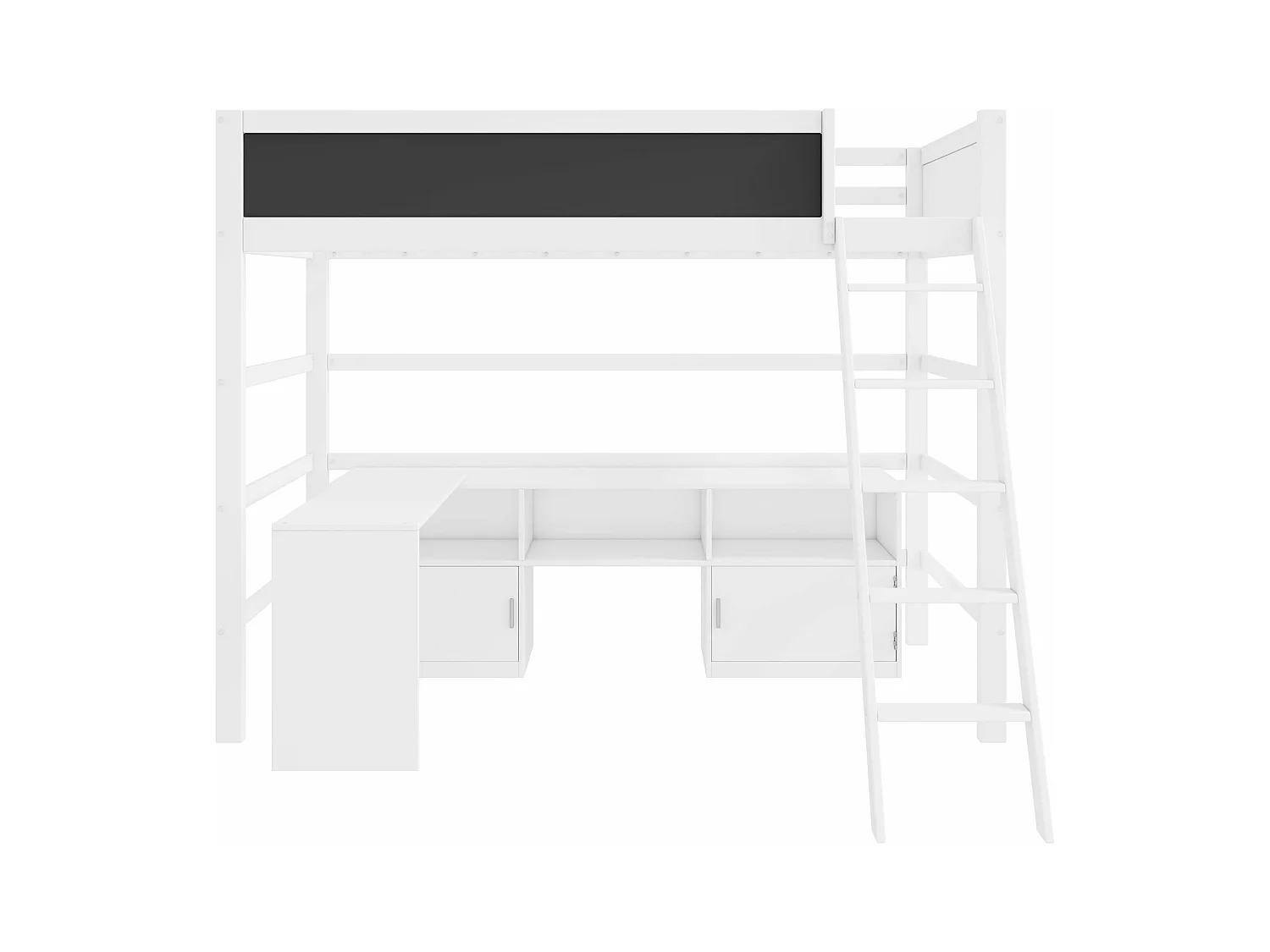 Lit mezzanine 90 x 200 cm avec bureau, armoir de rangement et tableau noir - bois de pin - coloris blanc