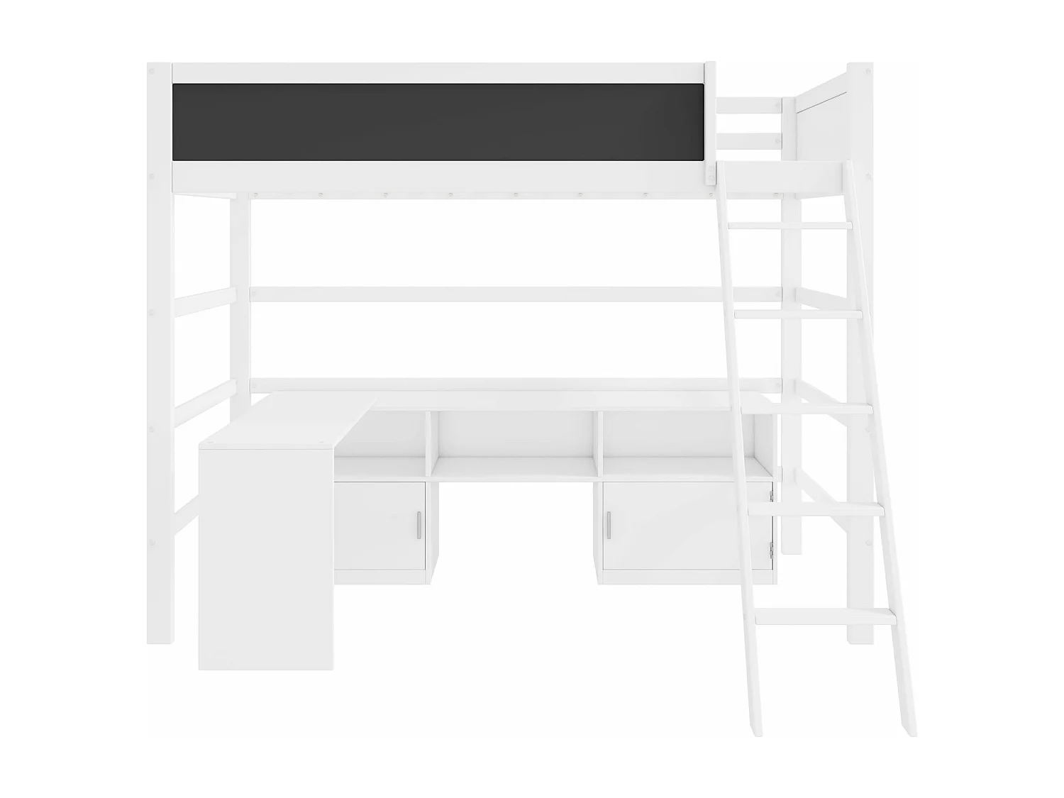 Lit mezzanine 90 x 200 cm avec bureau, armoir de rangement et tableau noir - bois de pin - coloris blanc